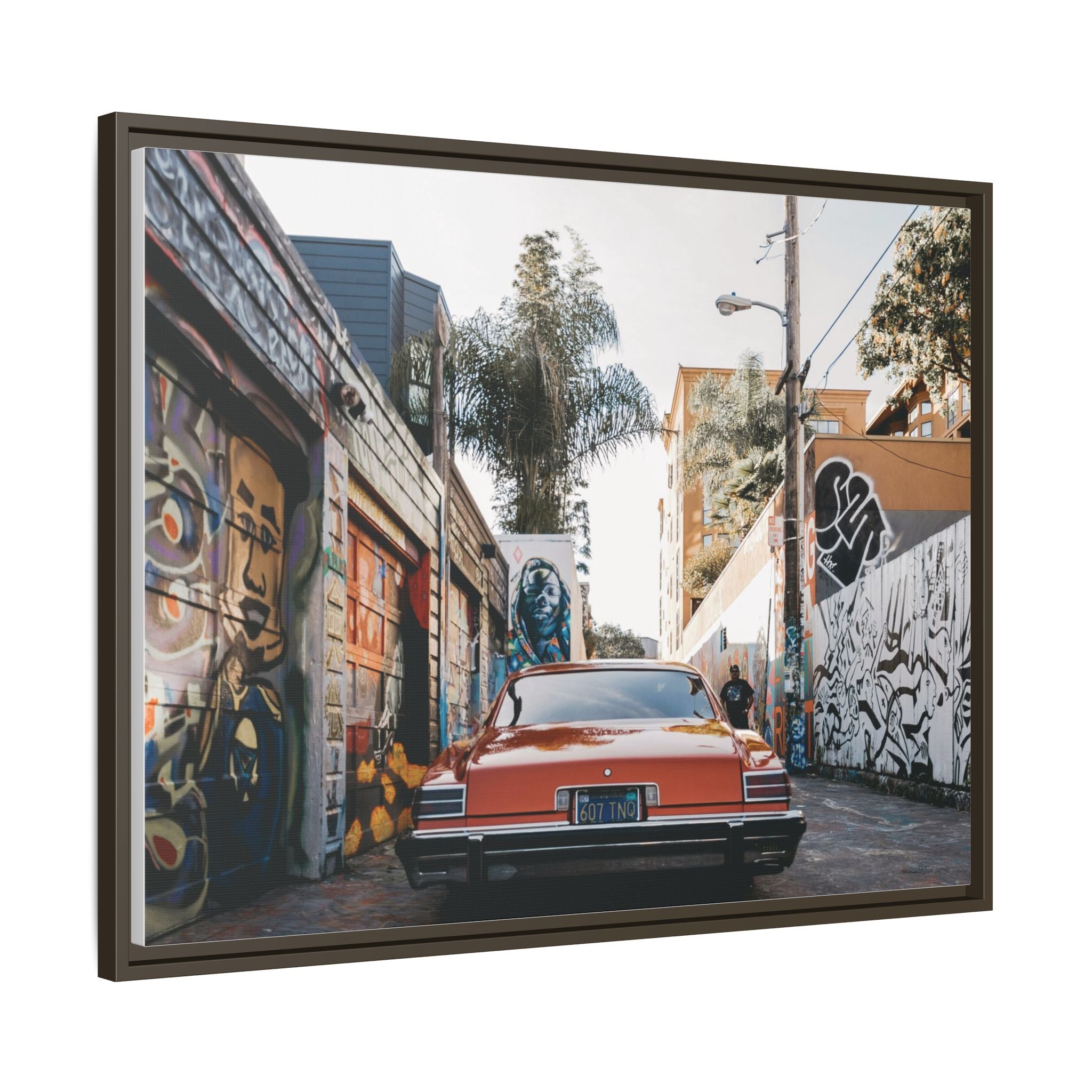 Vintage Chevrolet in Graffiti Alley — Framed Matte Canvas Wall Art