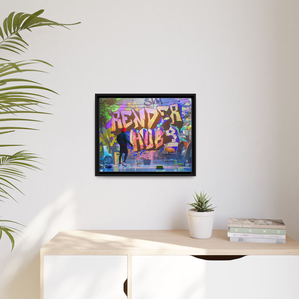 Graffiti Street Art Matte Canvas Framed Print — 'Render Hub' Urban Wall Decor