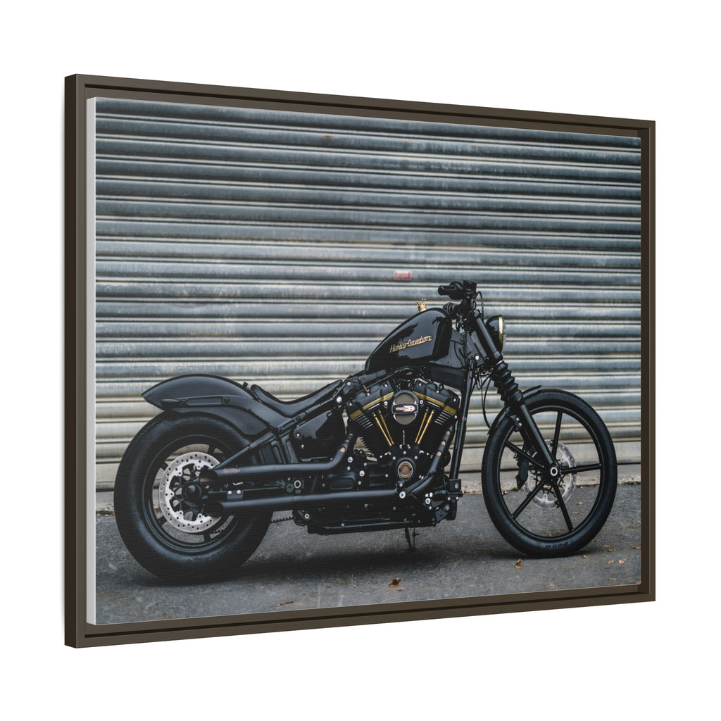 Framed Matte Canvas Motorcycle Print — Black Bobber Wall Art