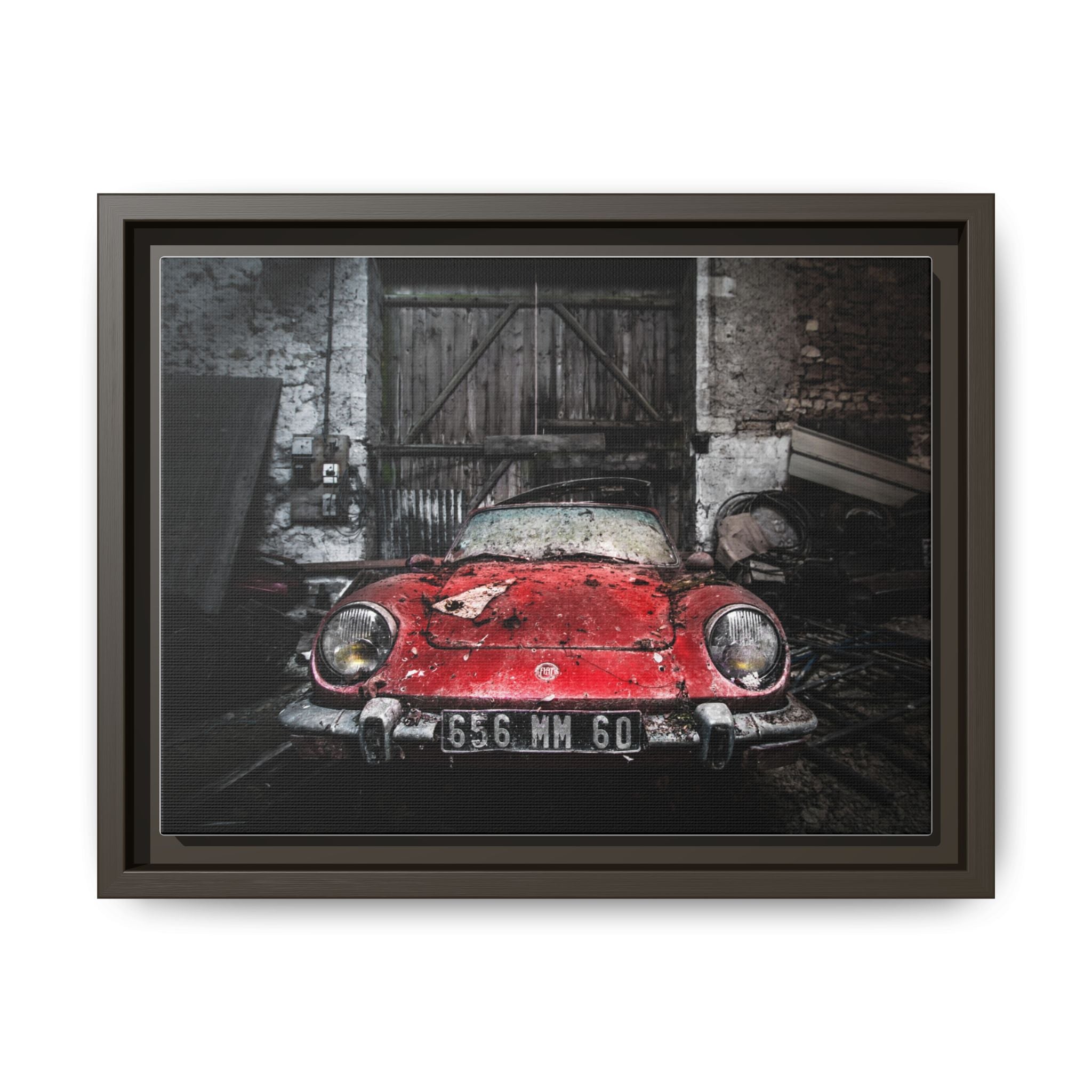 Vintage Red Sports Car Matte Canvas Art — Framed Automotive Wall Decor