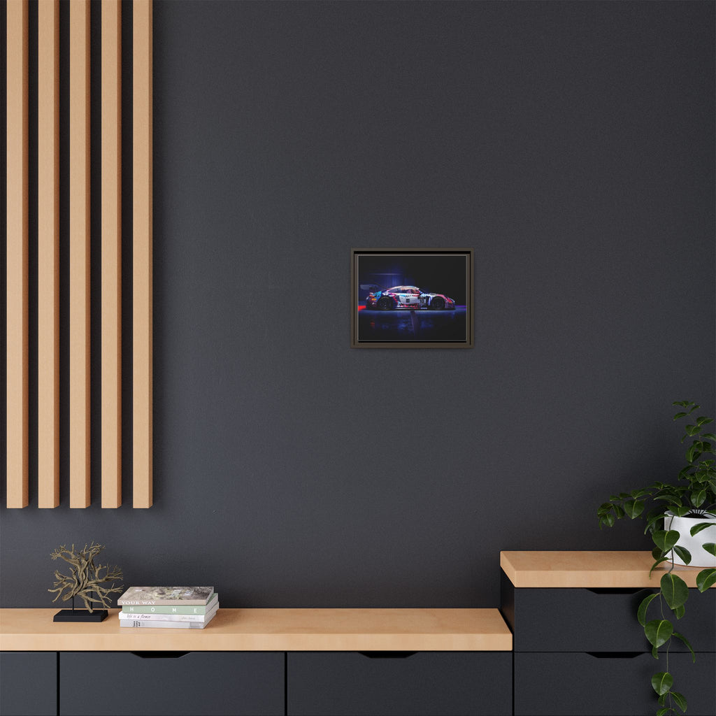 Framed Matte Canvas Print — Neon Racecar Wall Art