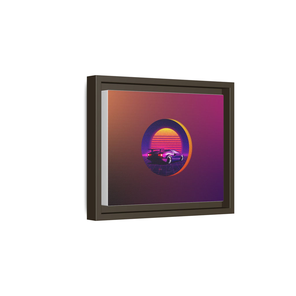 Retro Sunset Sports Car Matte Canvas Framed Wall Art