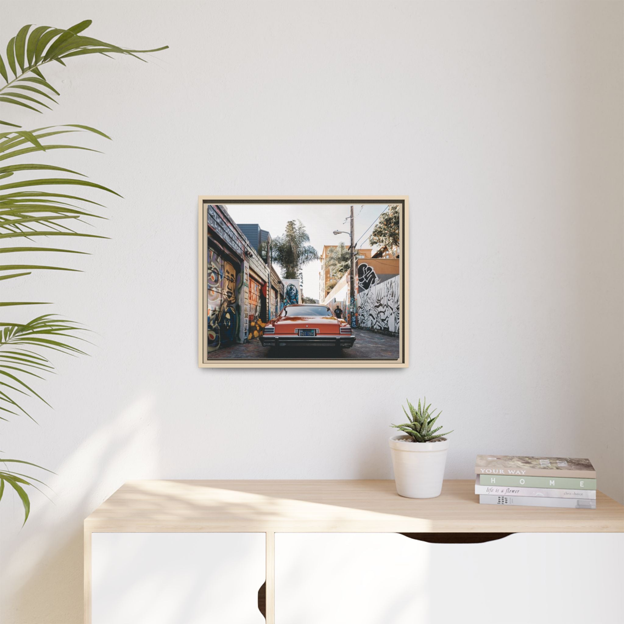 Vintage Chevrolet in Graffiti Alley — Framed Matte Canvas Wall Art