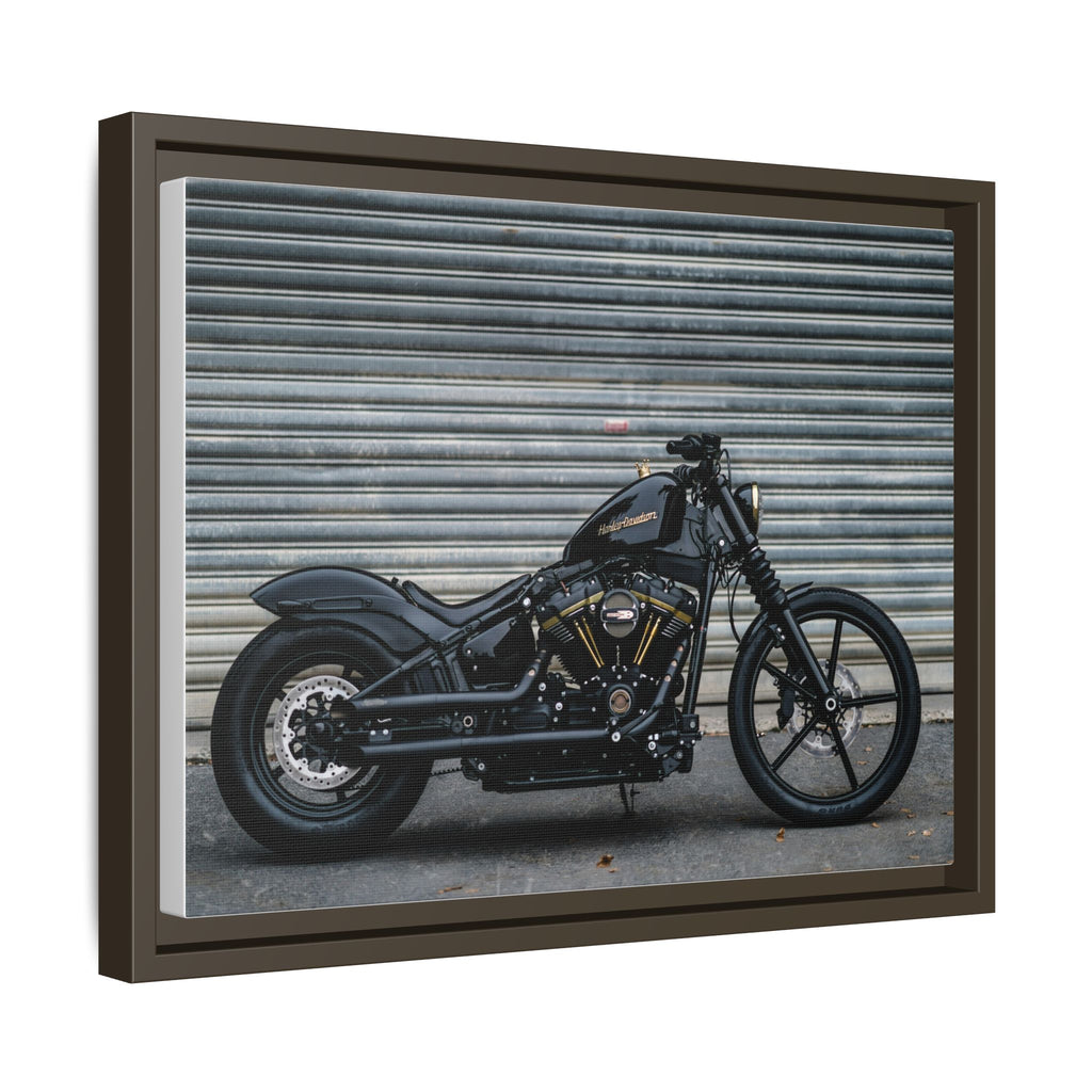 Framed Matte Canvas Motorcycle Print — Black Bobber Wall Art