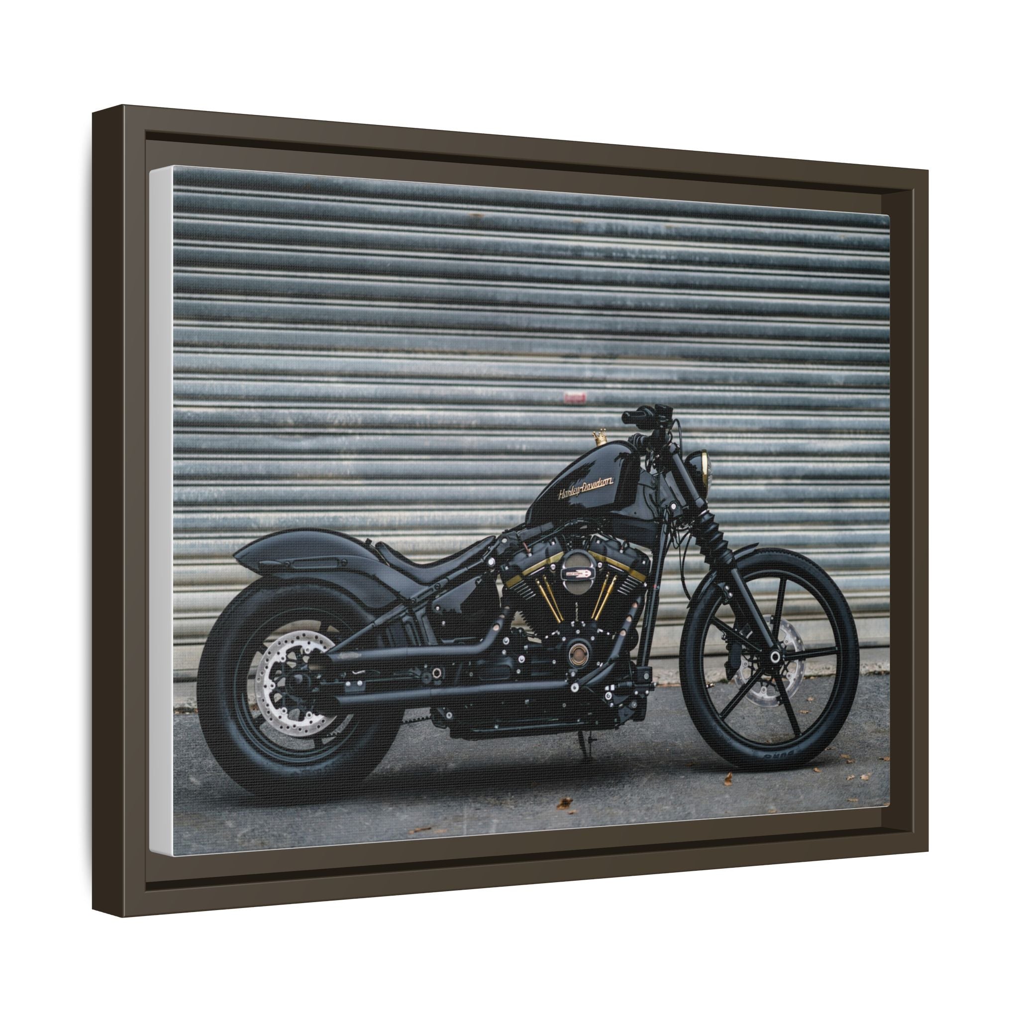 Framed Matte Canvas Motorcycle Print — Black Bobber Wall Art