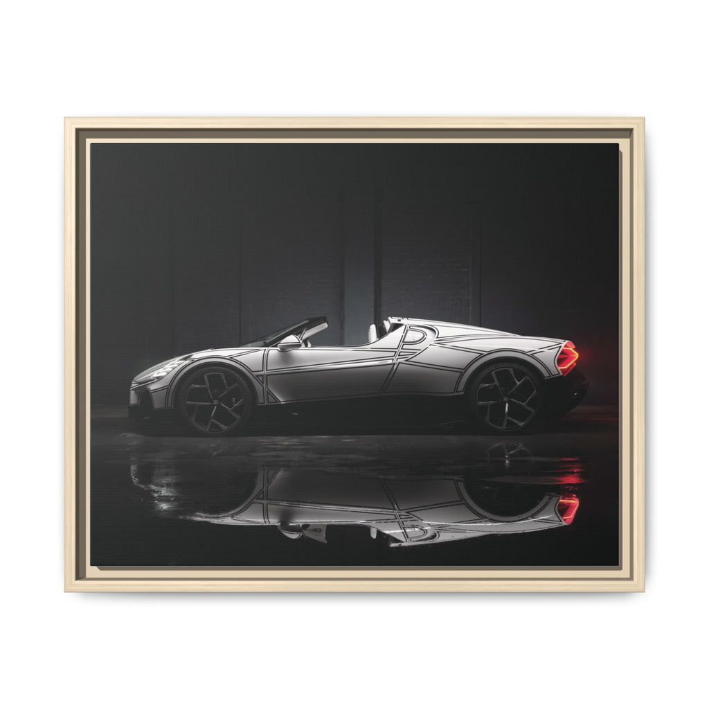 Framed Matte Canvas: Sleek Sports Car Reflection Wall Art