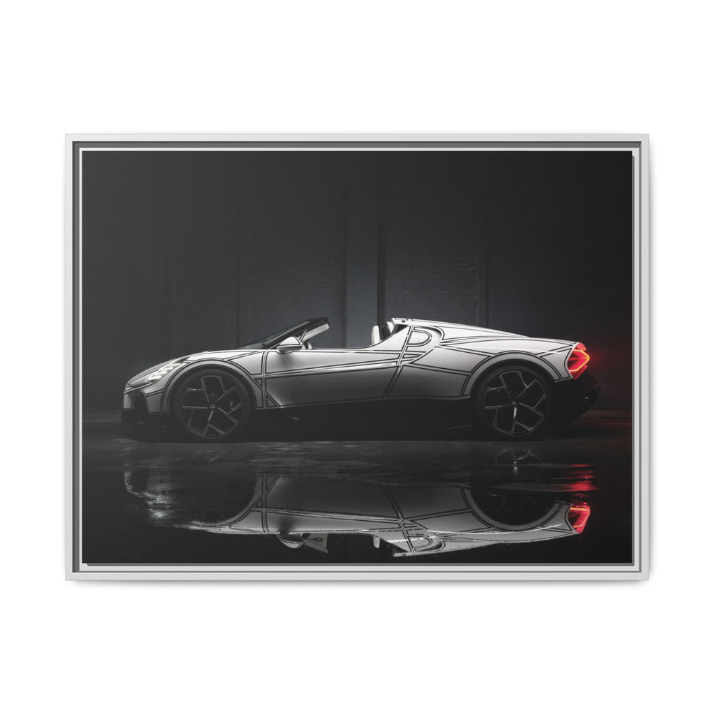 Framed Matte Canvas: Sleek Sports Car Reflection Wall Art