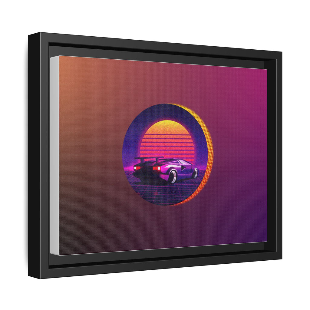 Retro Sunset Sports Car Matte Canvas Framed Wall Art