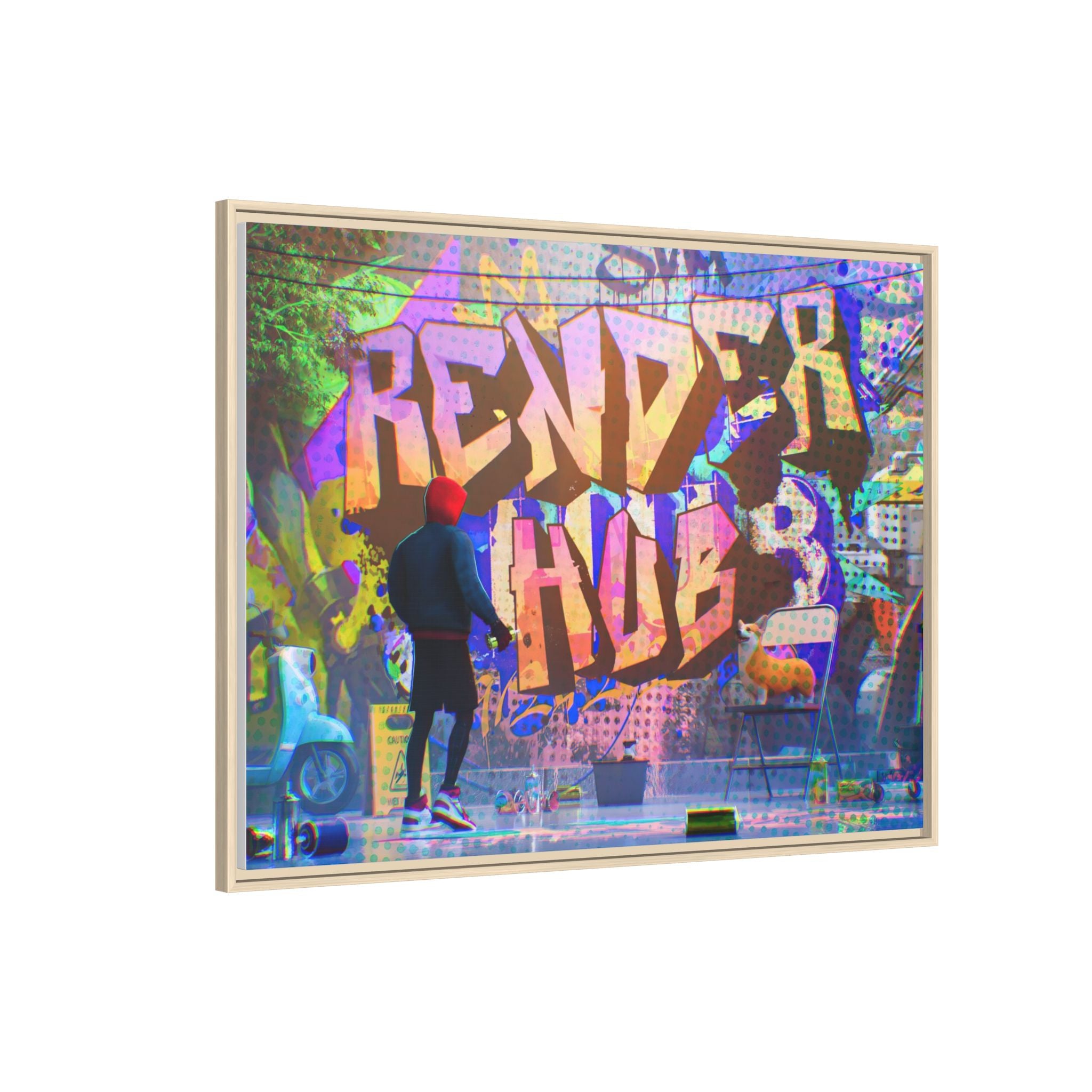 Graffiti Street Art Matte Canvas Framed Print — 'Render Hub' Urban Wall Decor