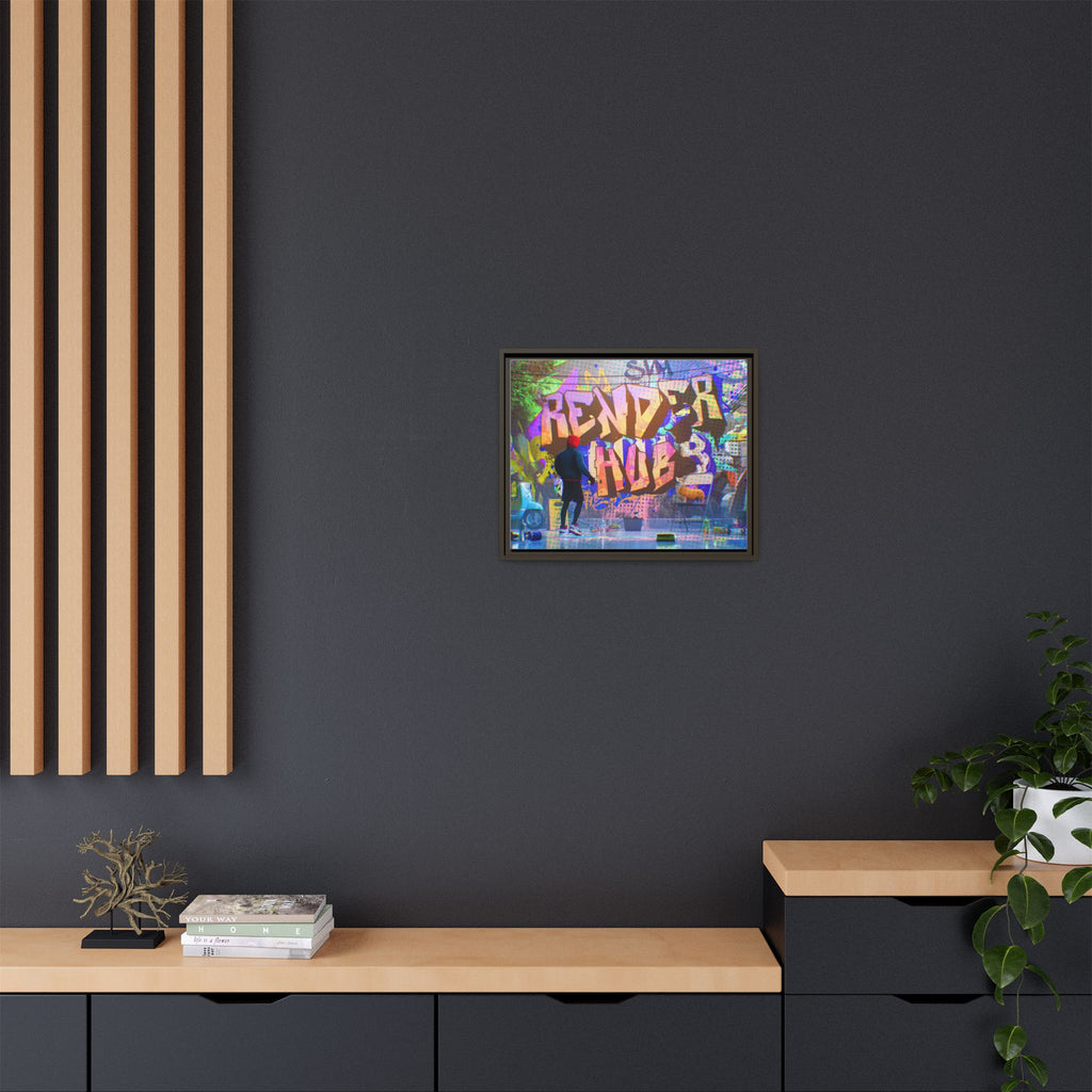 Graffiti Street Art Matte Canvas Framed Print — 'Render Hub' Urban Wall Decor