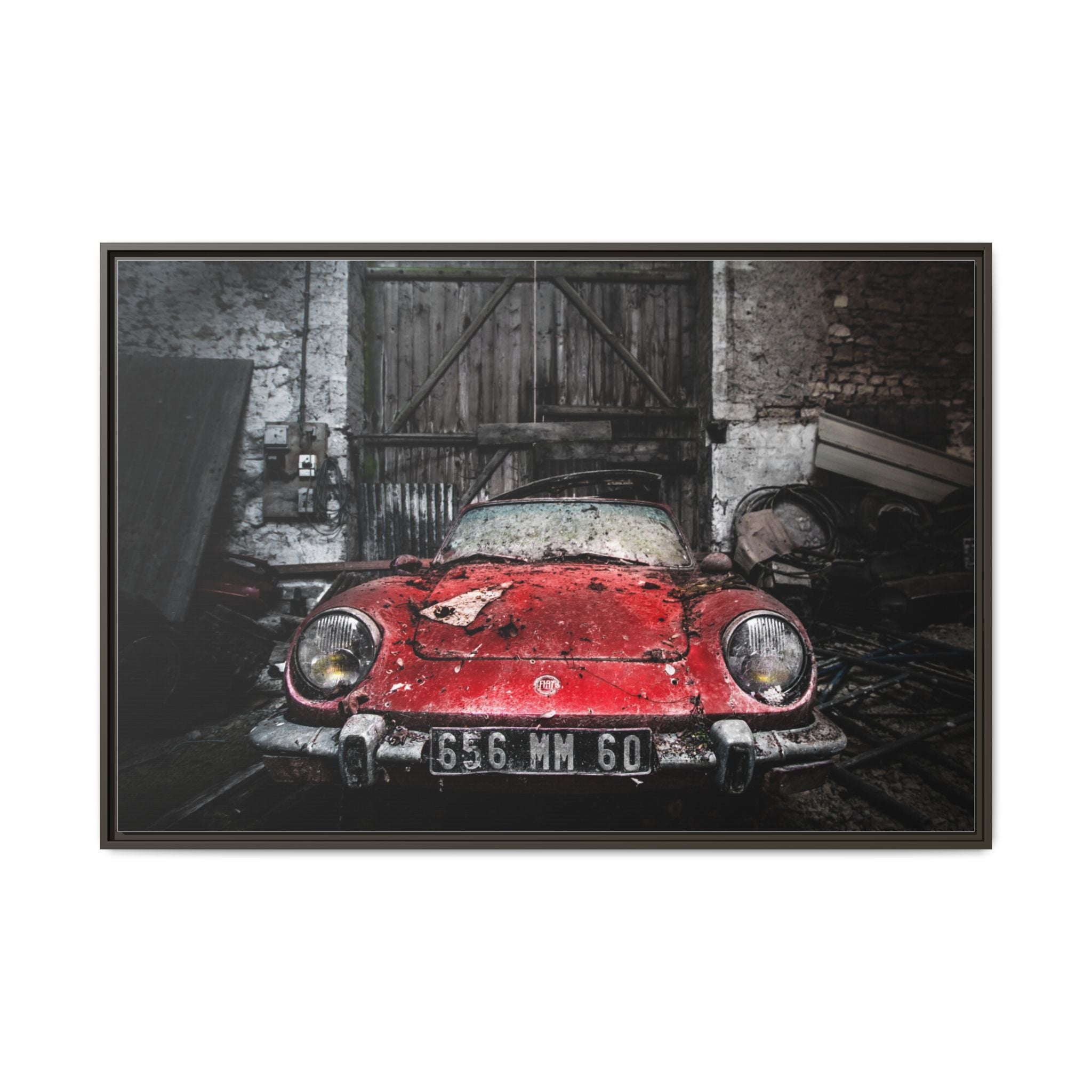 Vintage Red Sports Car Matte Canvas Art — Framed Automotive Wall Decor