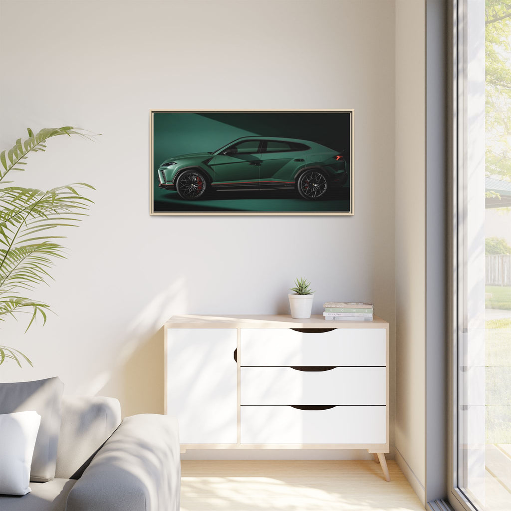 Framed Matte Canvas Print — Emerald Sports SUV Wall Art