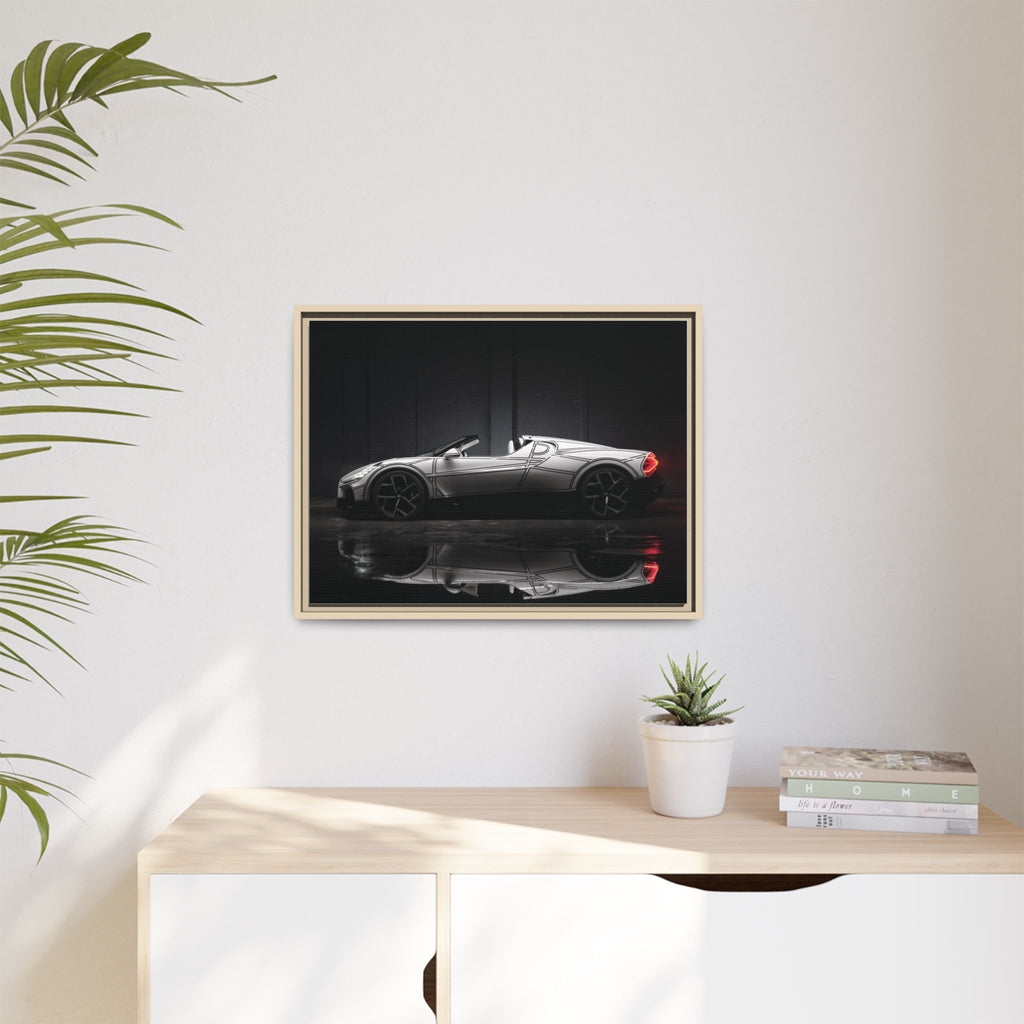 Framed Matte Canvas: Sleek Sports Car Reflection Wall Art