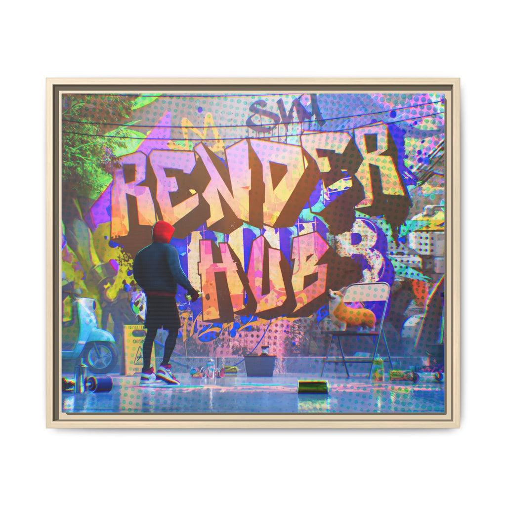 Graffiti Street Art Matte Canvas Framed Print — 'Render Hub' Urban Wall Decor