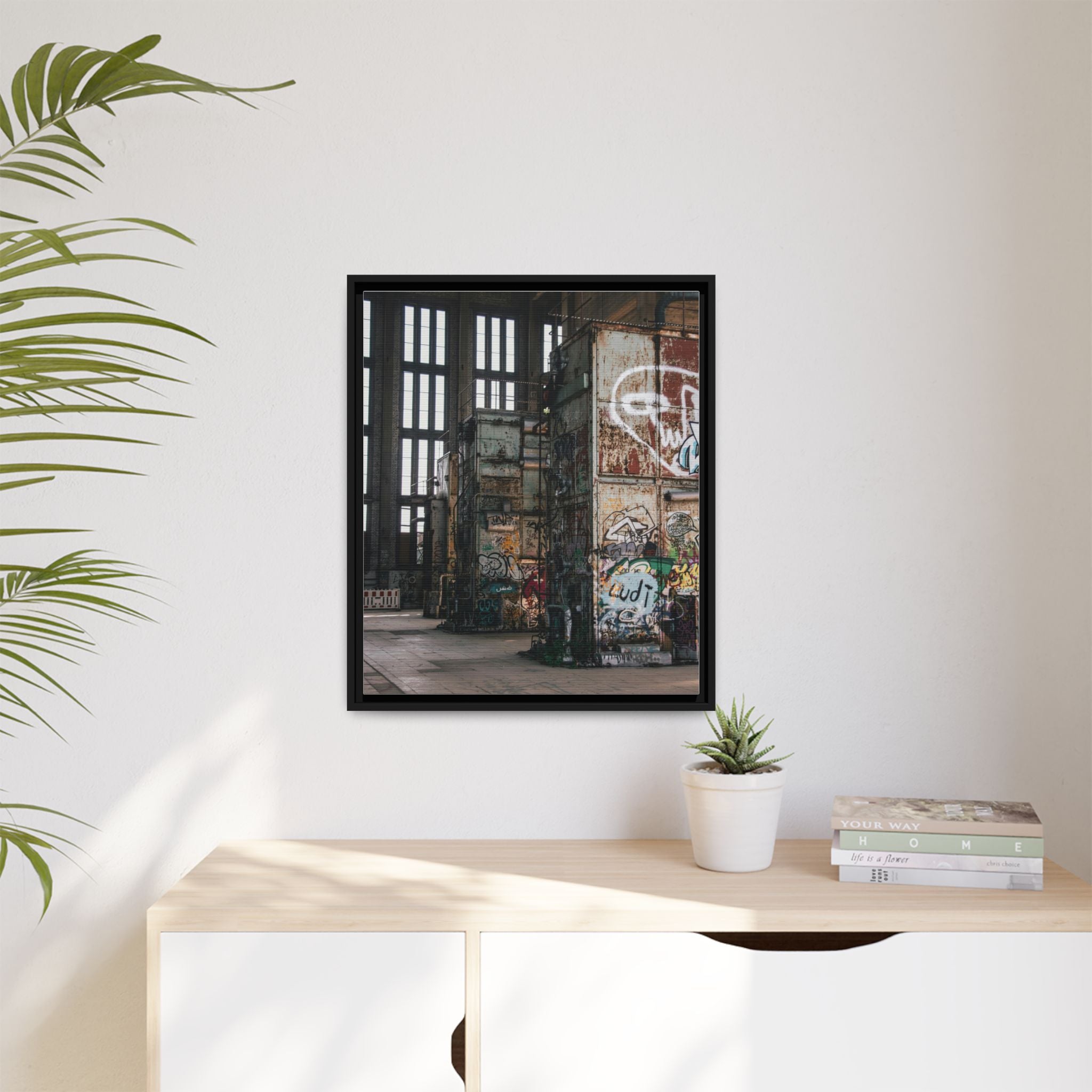 Urban Graffiti Ruins Matte Framed Canvas