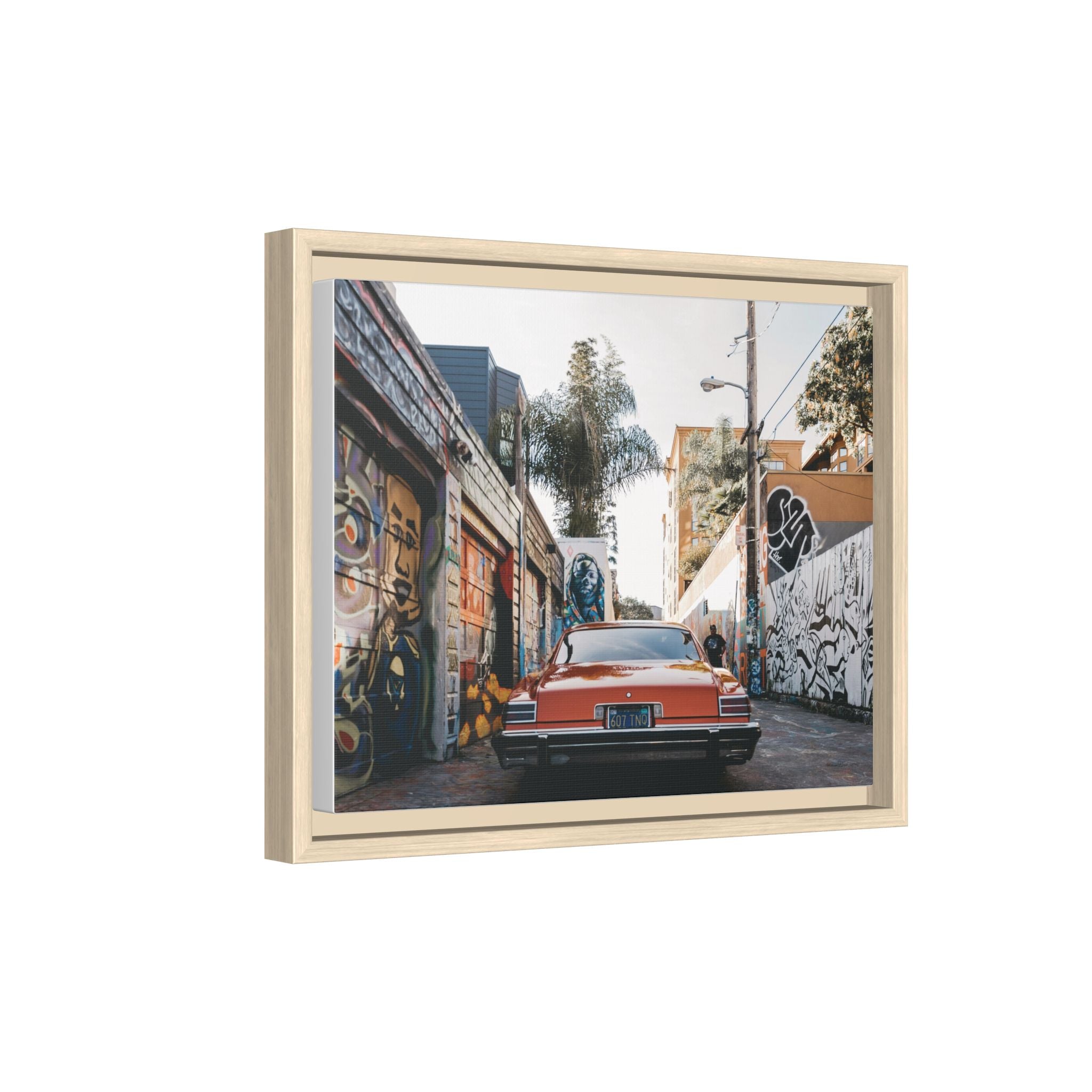 Vintage Chevrolet in Graffiti Alley — Framed Matte Canvas Wall Art