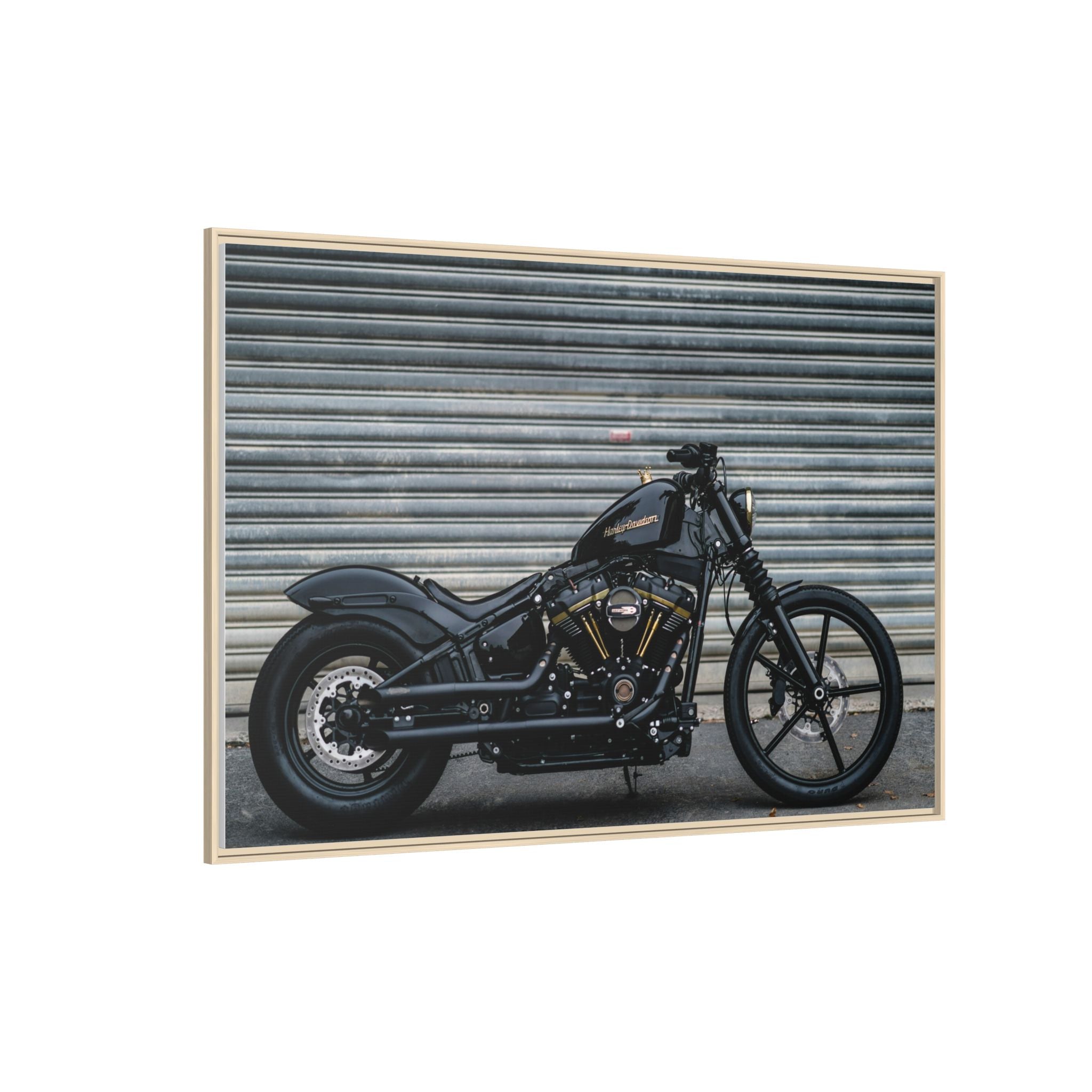 Framed Matte Canvas Motorcycle Print — Black Bobber Wall Art