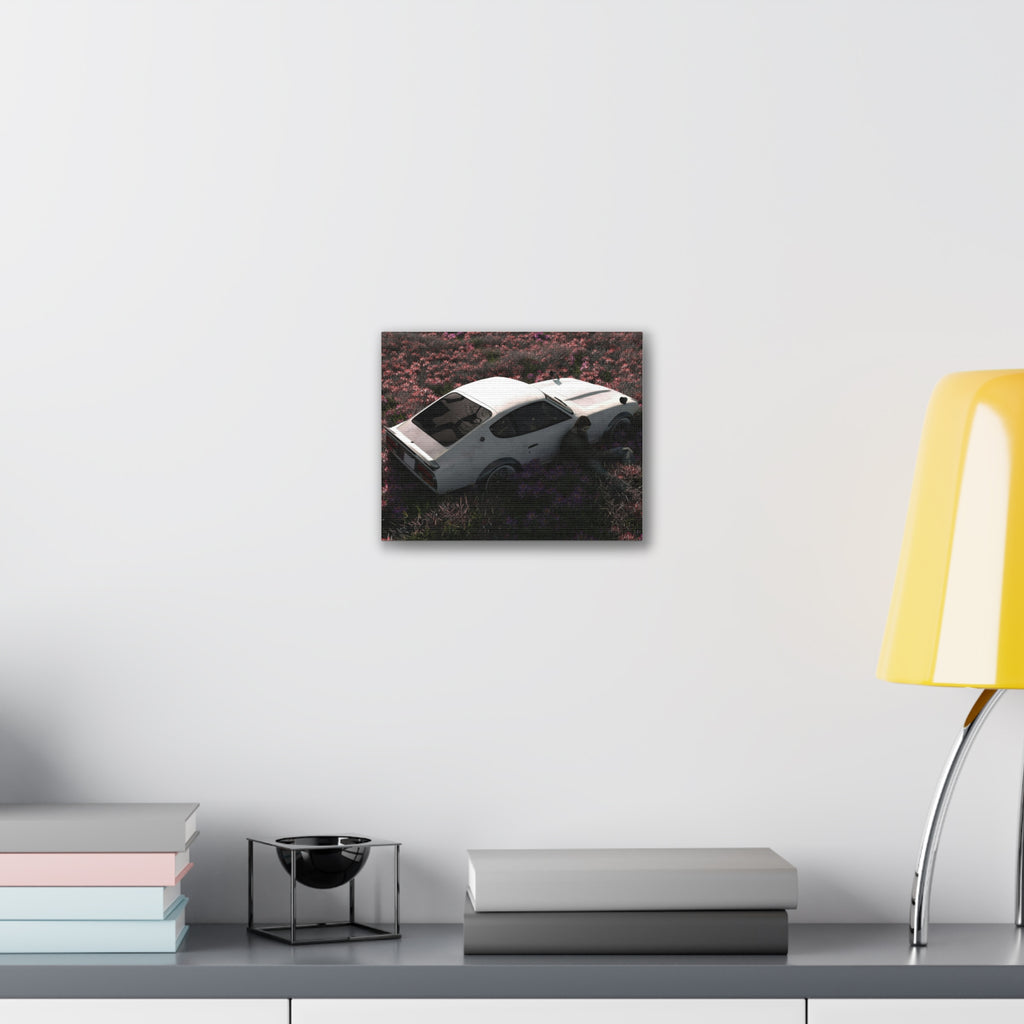 Vintage White Datsun in Wildflower Field Canvas