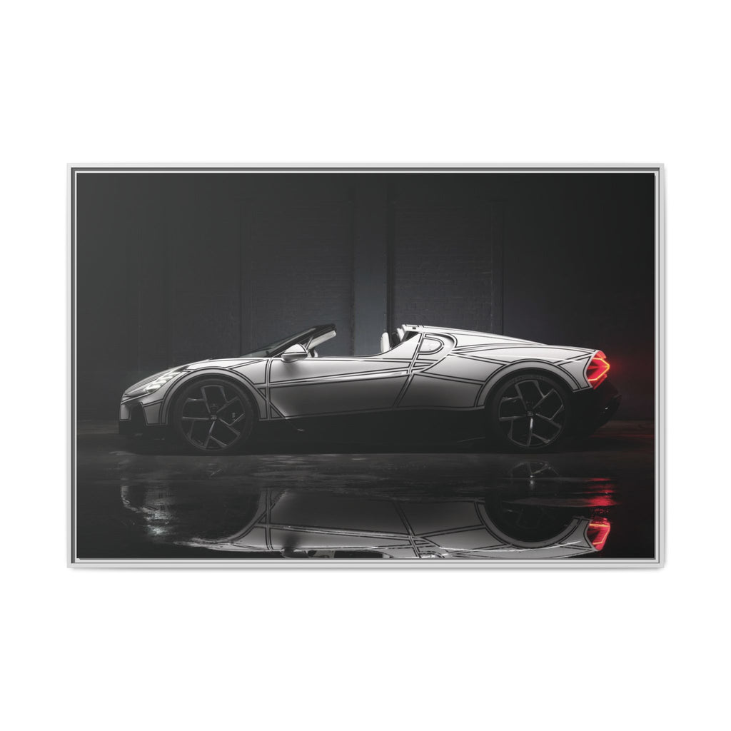 Framed Matte Canvas: Sleek Sports Car Reflection Wall Art