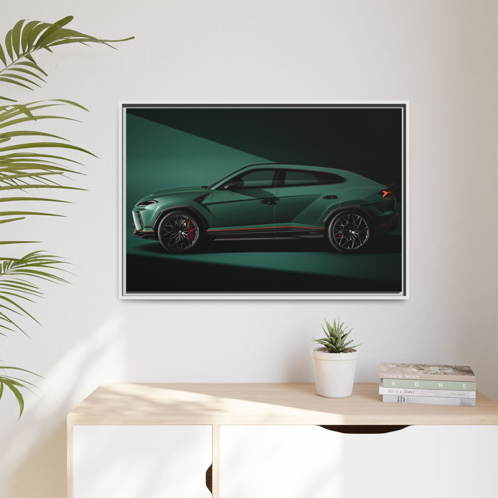 Framed Matte Canvas Print — Emerald Sports SUV Wall Art