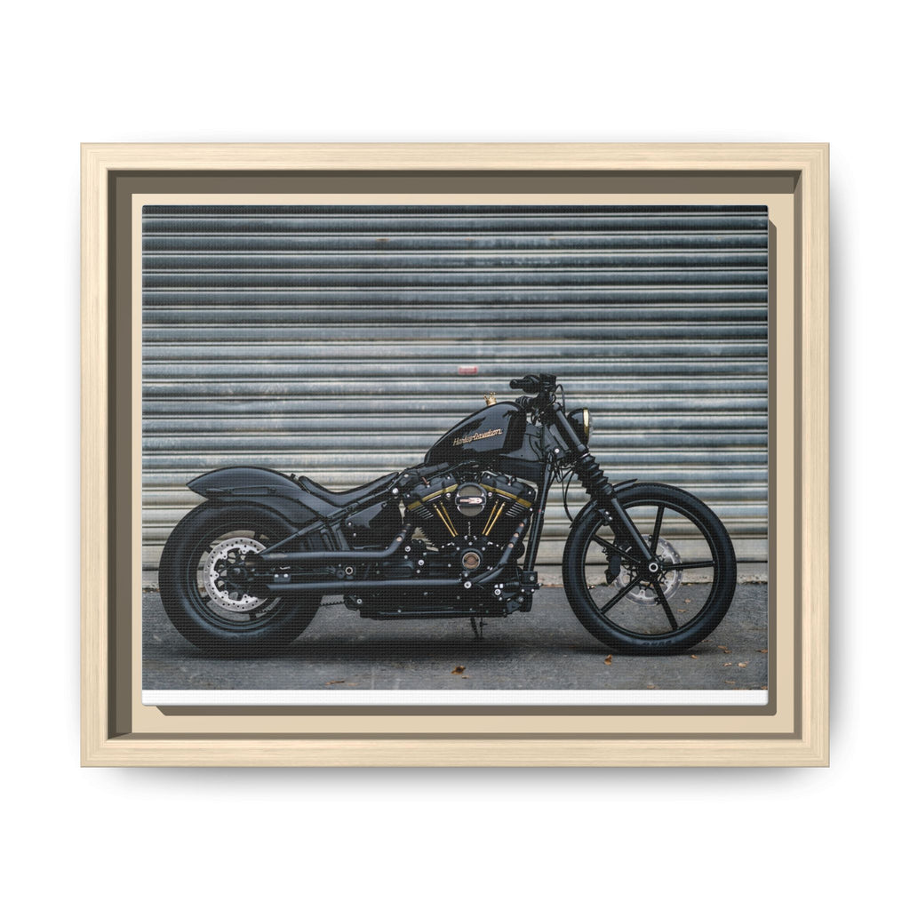 Framed Matte Canvas Motorcycle Print — Black Bobber Wall Art