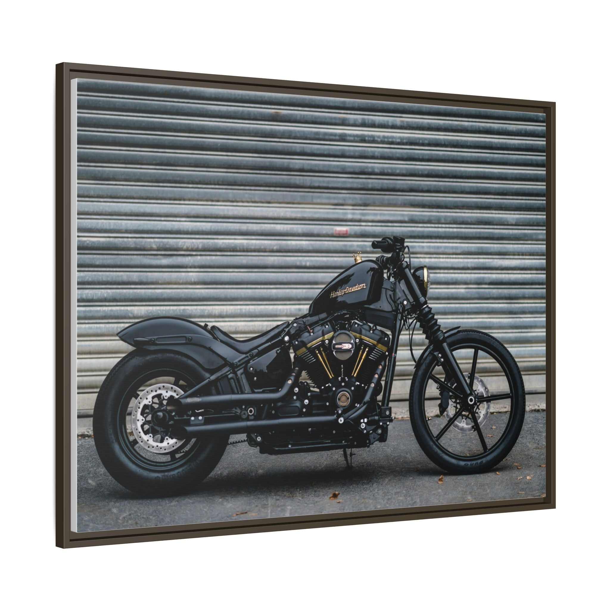 Framed Matte Canvas Motorcycle Print — Black Bobber Wall Art