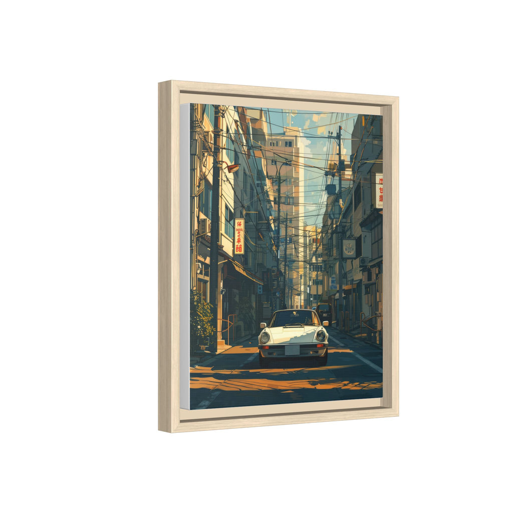 Vintage Sports Car Cityscape Framed Canvas Print