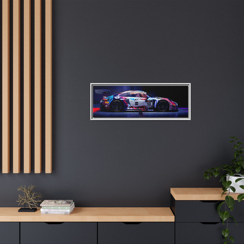 Framed Matte Canvas Print — Neon Racecar Wall Art