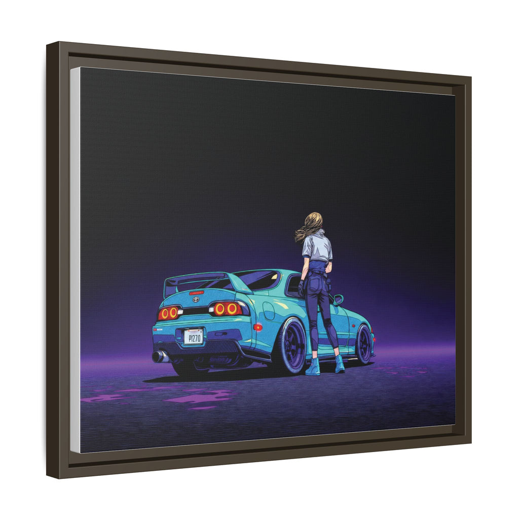 Retro Neon Race Car Poster Matte Canvas Framed | Anime Driver Wall Art