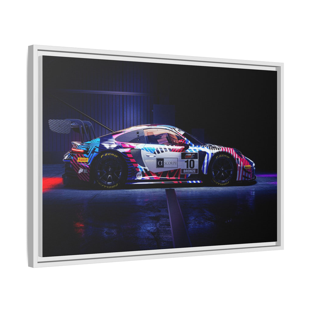 Framed Matte Canvas Print — Neon Racecar Wall Art