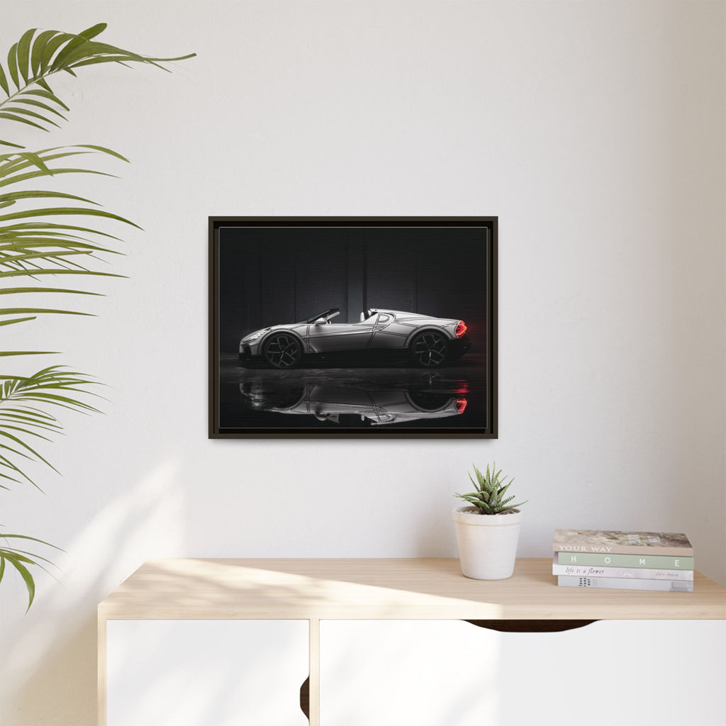 Framed Matte Canvas: Sleek Sports Car Reflection Wall Art