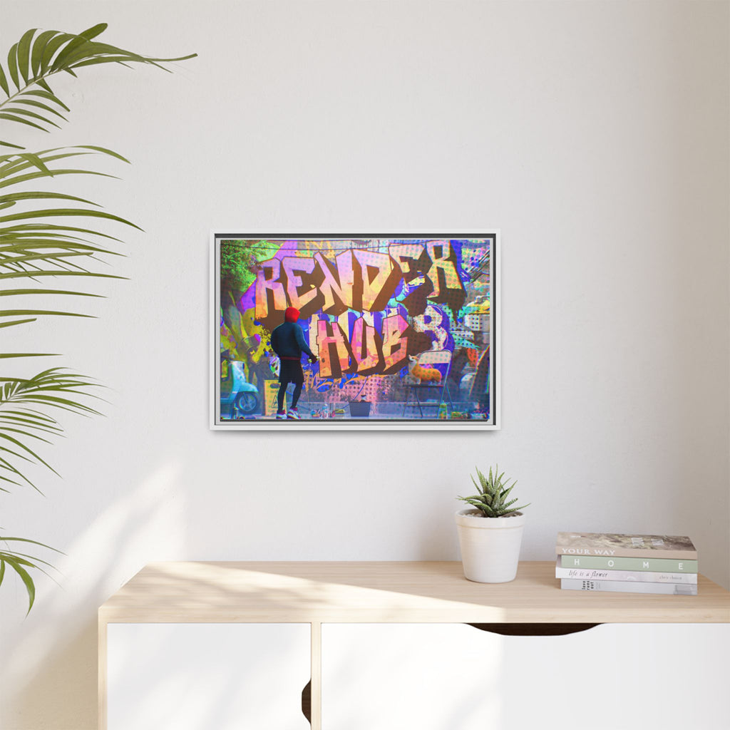 Graffiti Street Art Matte Canvas Framed Print — 'Render Hub' Urban Wall Decor