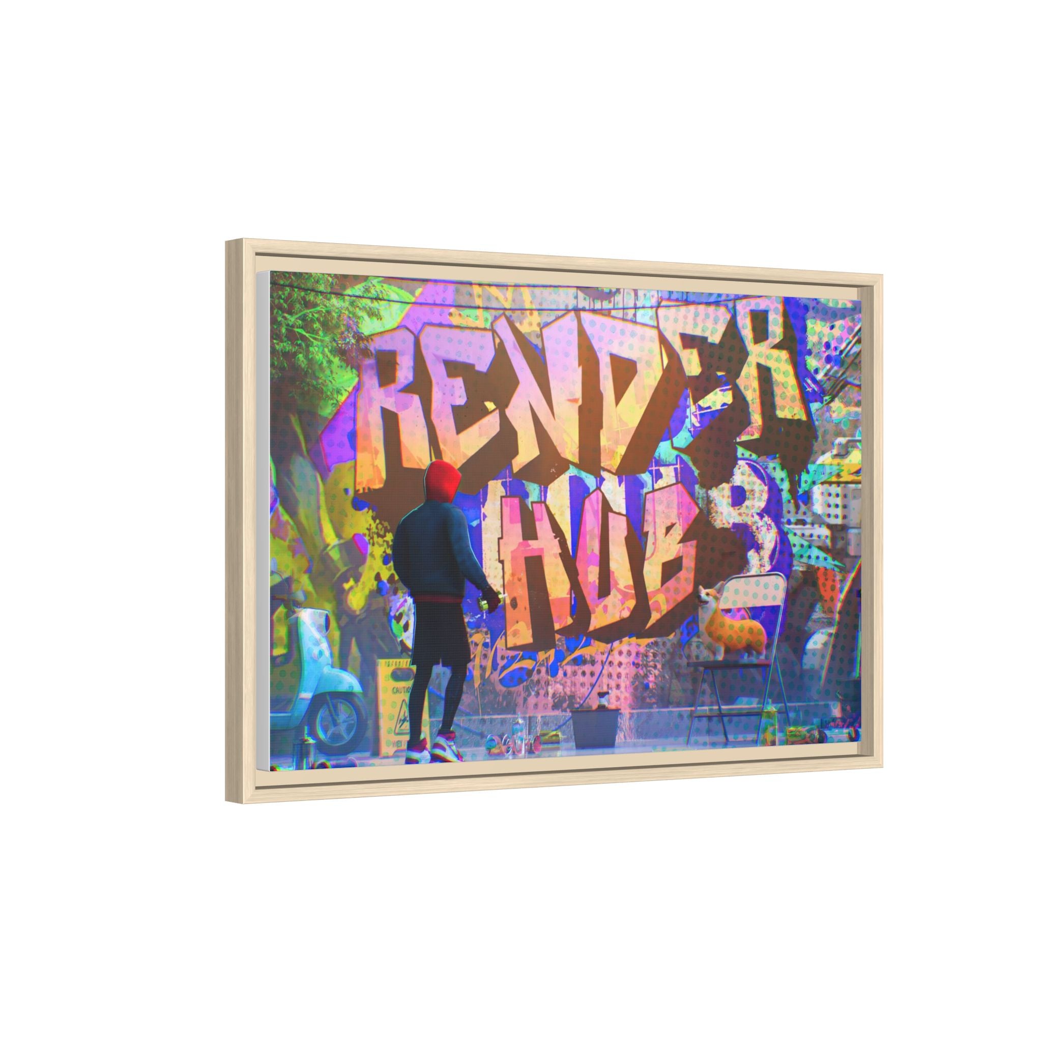 Graffiti Street Art Matte Canvas Framed Print — 'Render Hub' Urban Wall Decor
