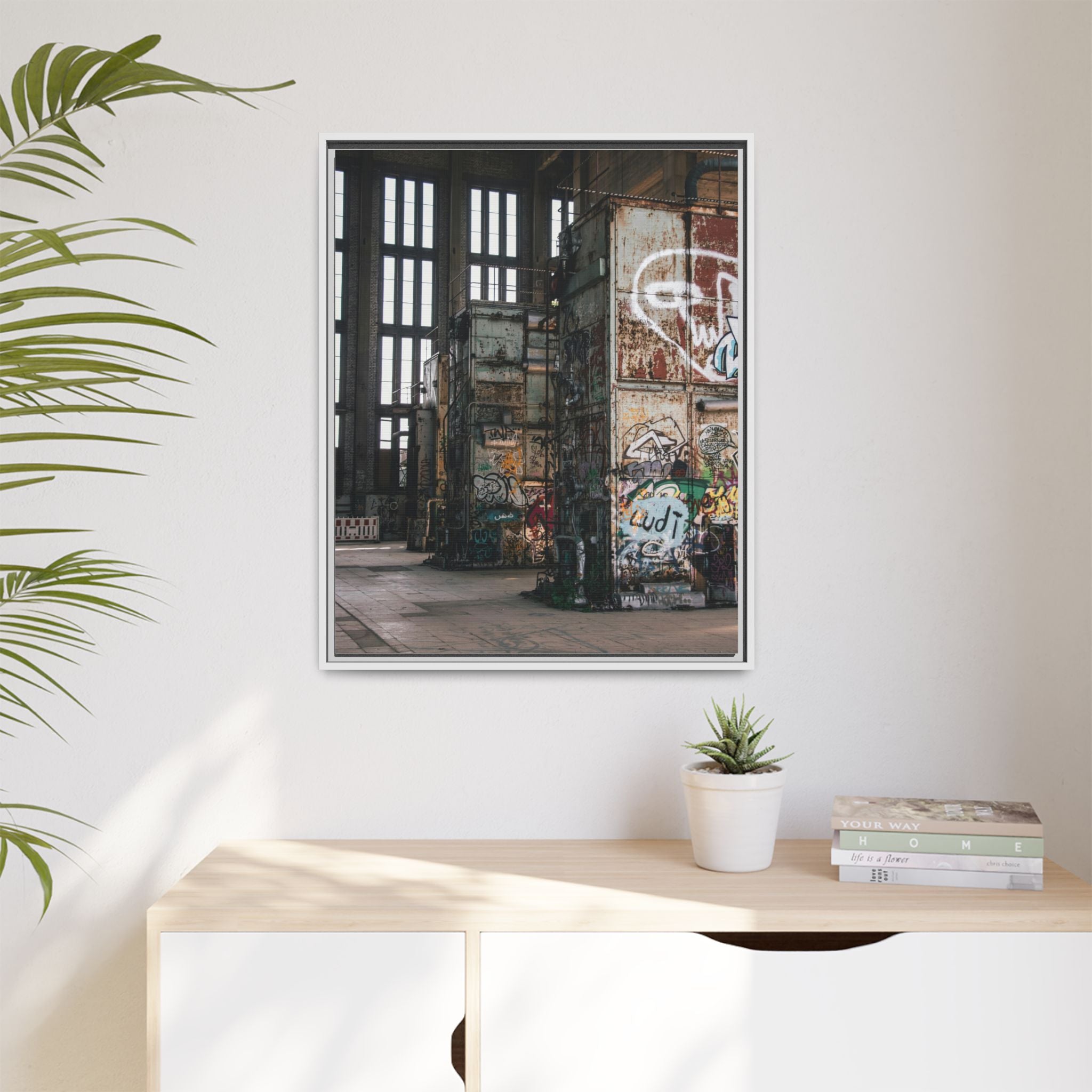 Urban Graffiti Ruins Matte Framed Canvas