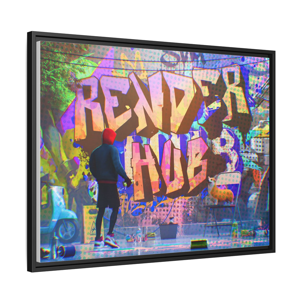 Graffiti Street Art Matte Canvas Framed Print — 'Render Hub' Urban Wall Decor