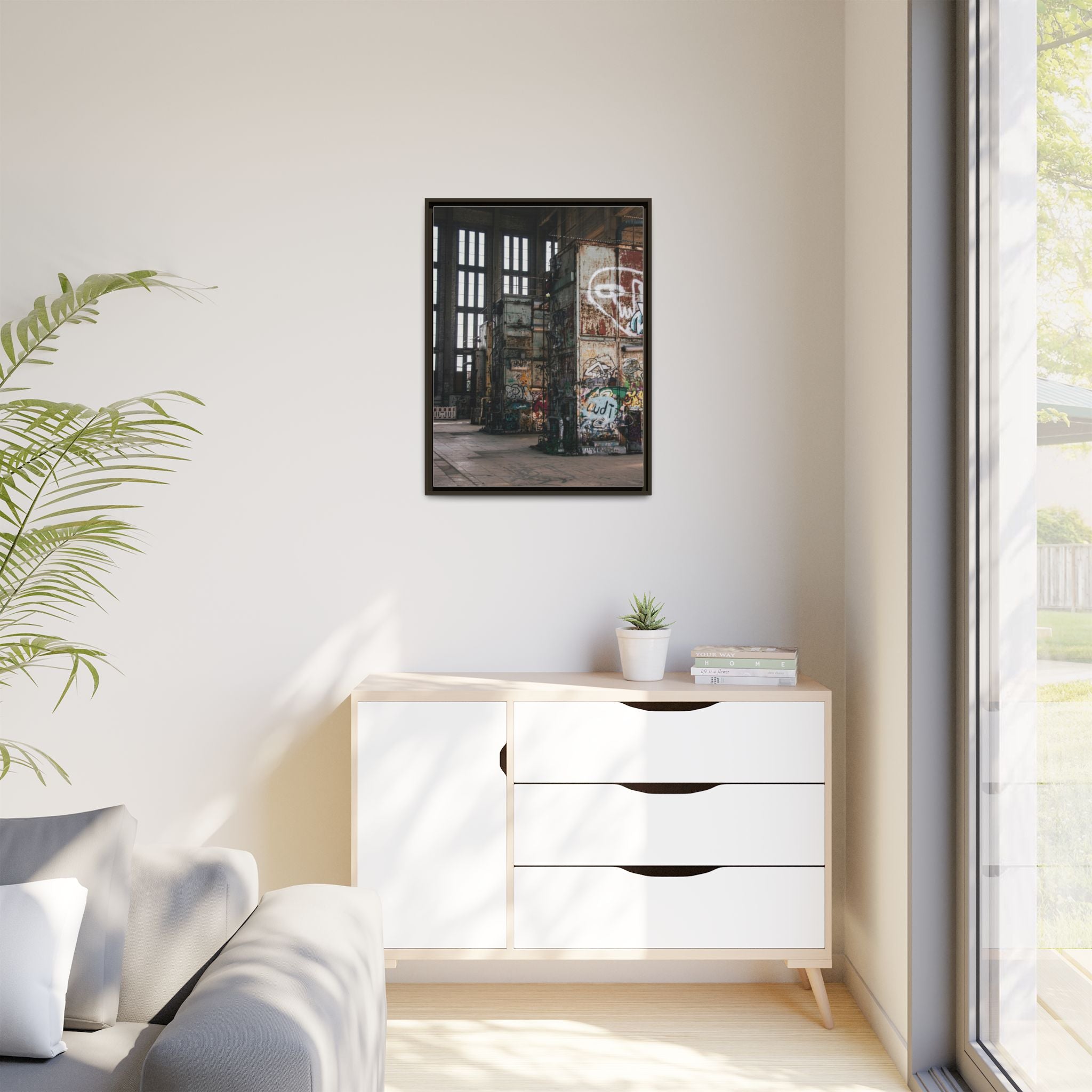 Urban Graffiti Ruins Matte Framed Canvas