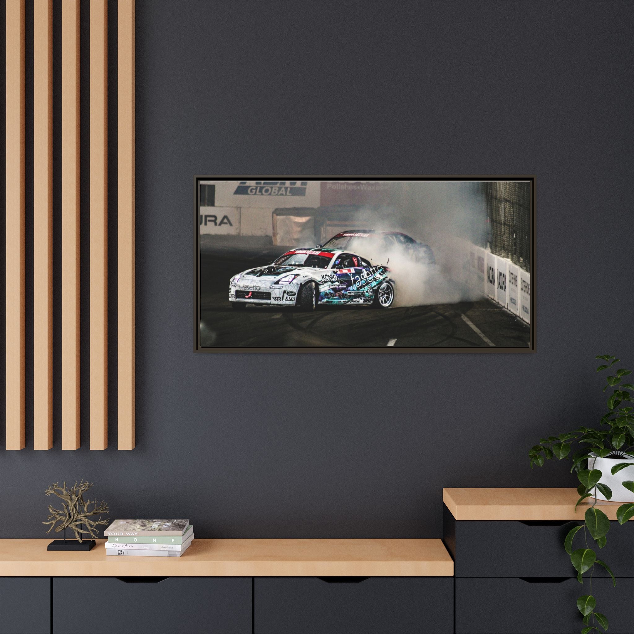 Drift Racing Canvas Print — Framed Matte Automotive Wall Art