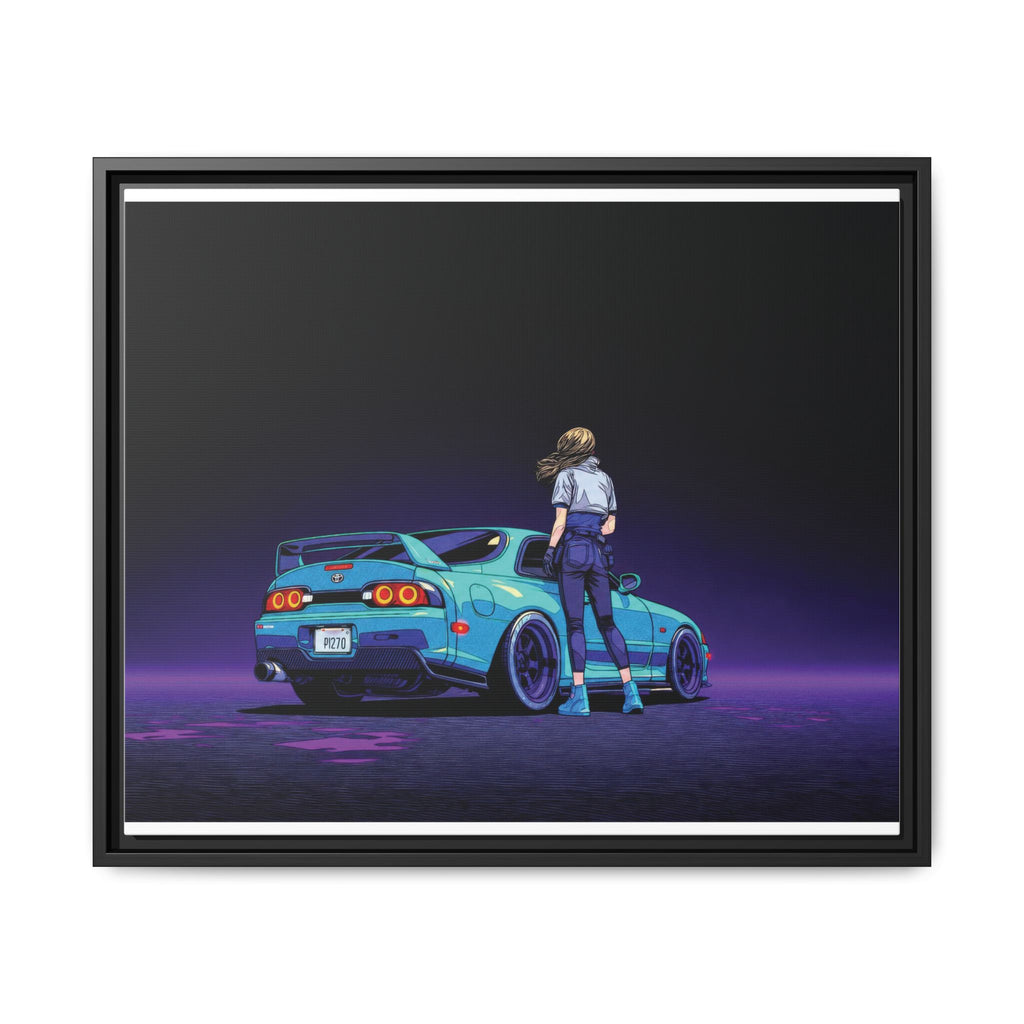 Retro Neon Race Car Poster Matte Canvas Framed | Anime Driver Wall Art