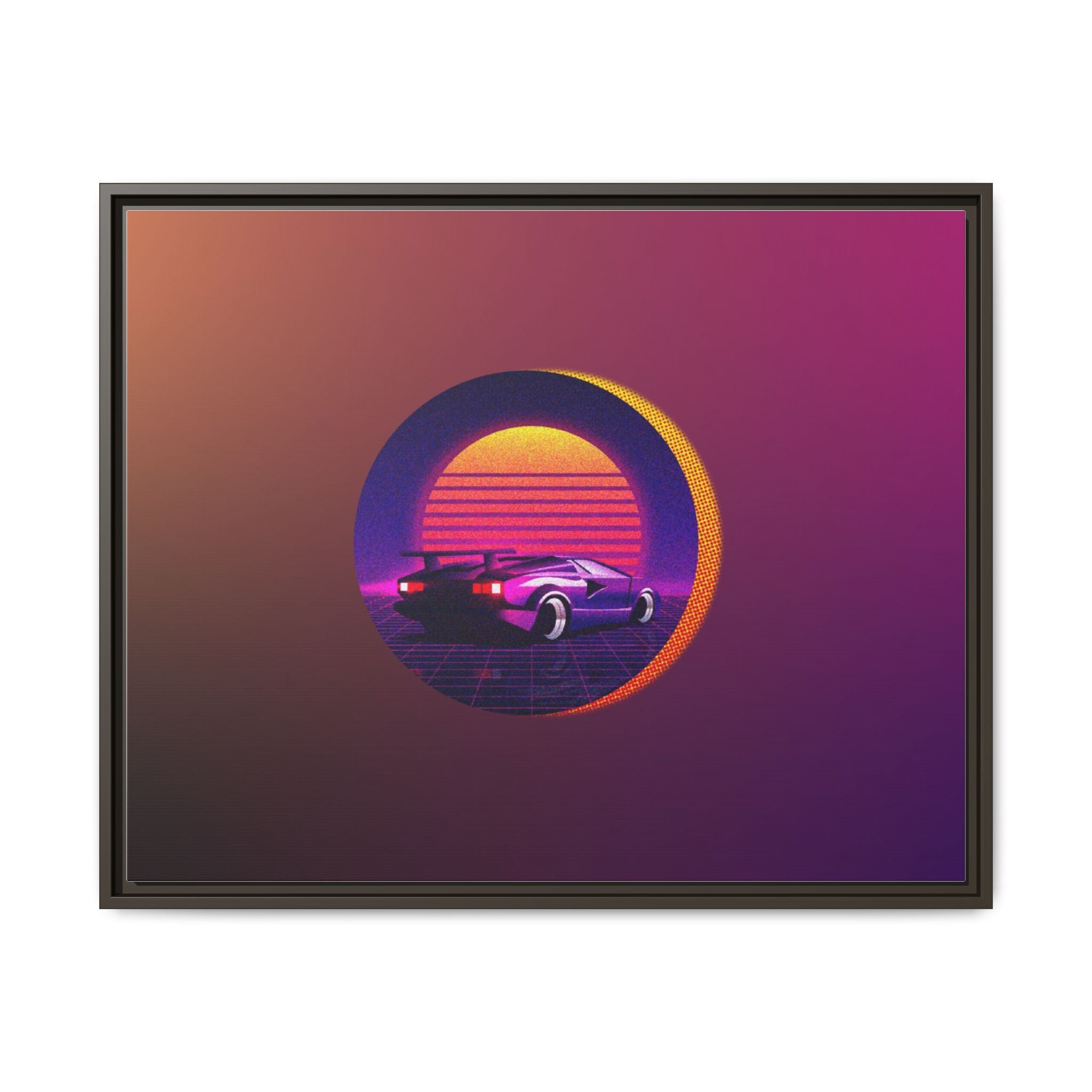 Retro Sunset Sports Car Matte Canvas Framed Wall Art