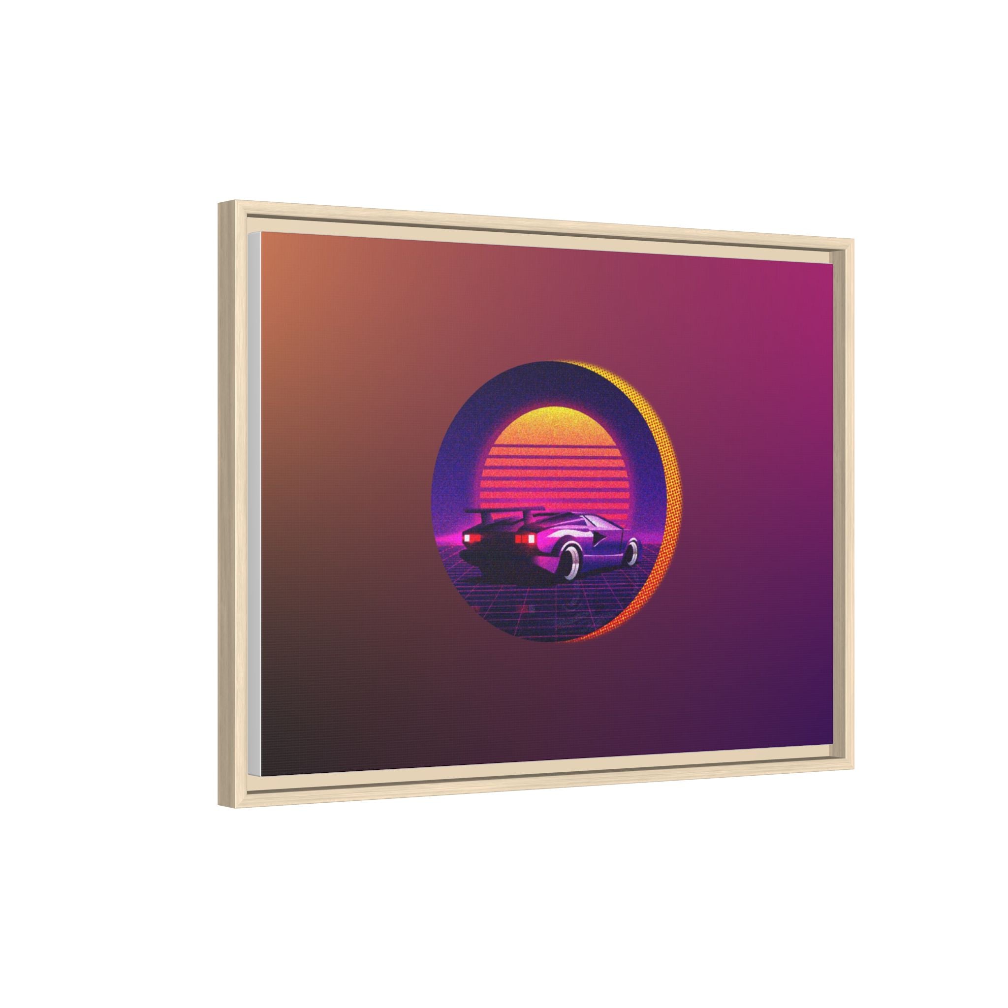 Retro Sunset Sports Car Matte Canvas Framed Wall Art