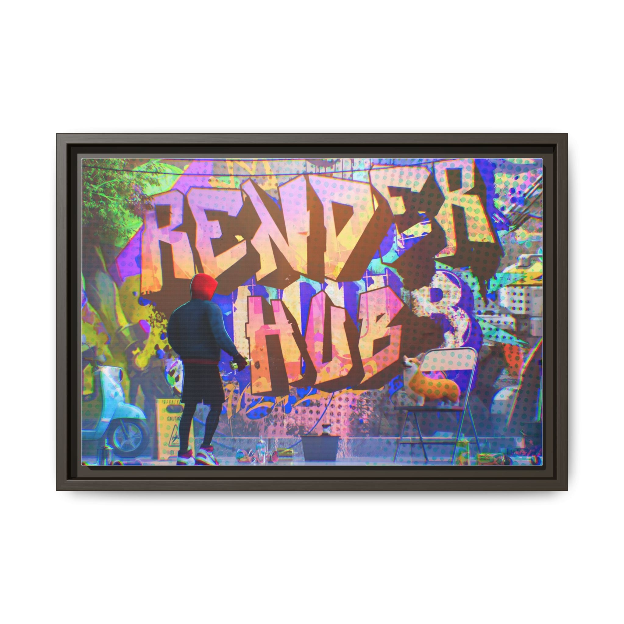 Graffiti Street Art Matte Canvas Framed Print — 'Render Hub' Urban Wall Decor