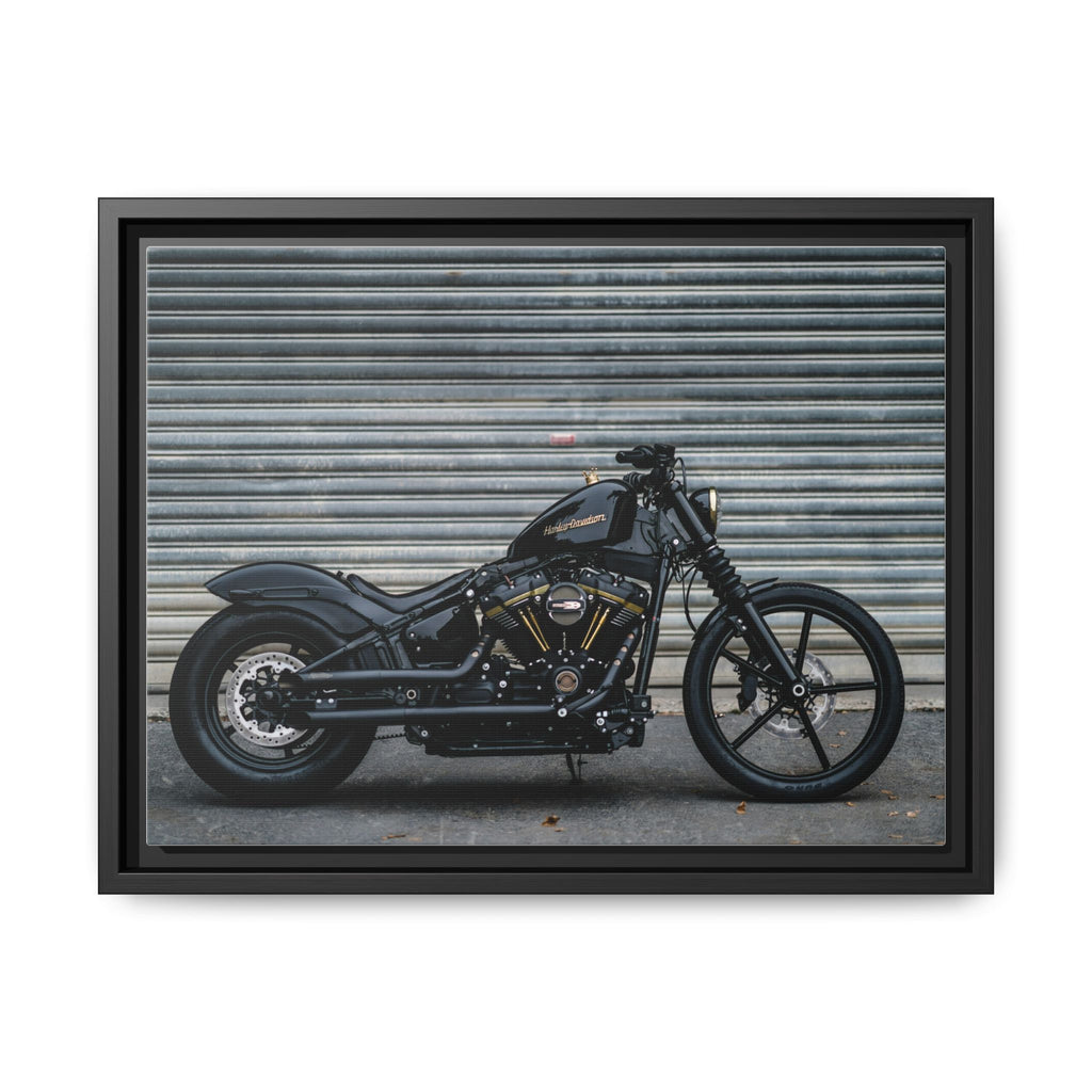 Framed Matte Canvas Motorcycle Print — Black Bobber Wall Art