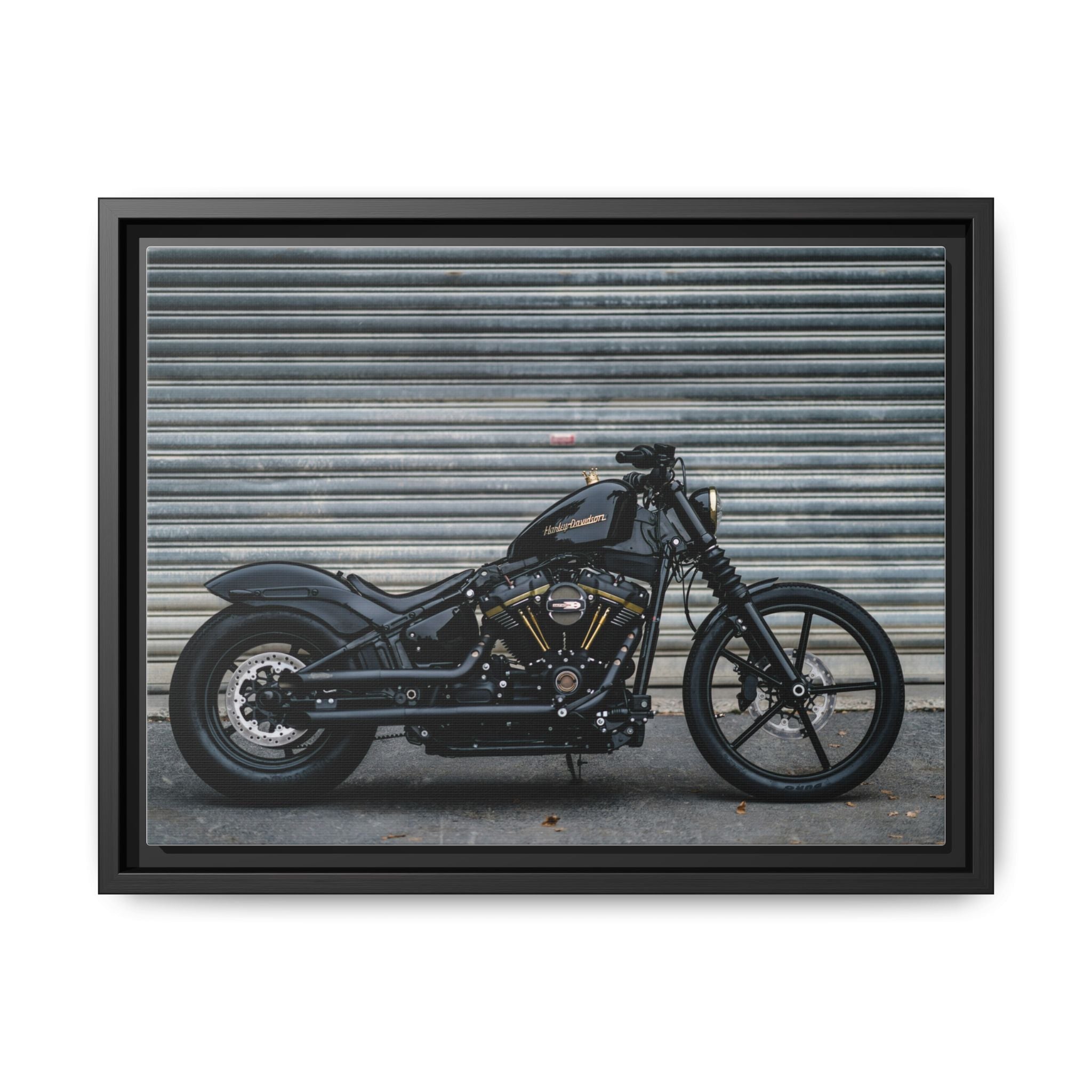Framed Matte Canvas Motorcycle Print — Black Bobber Wall Art