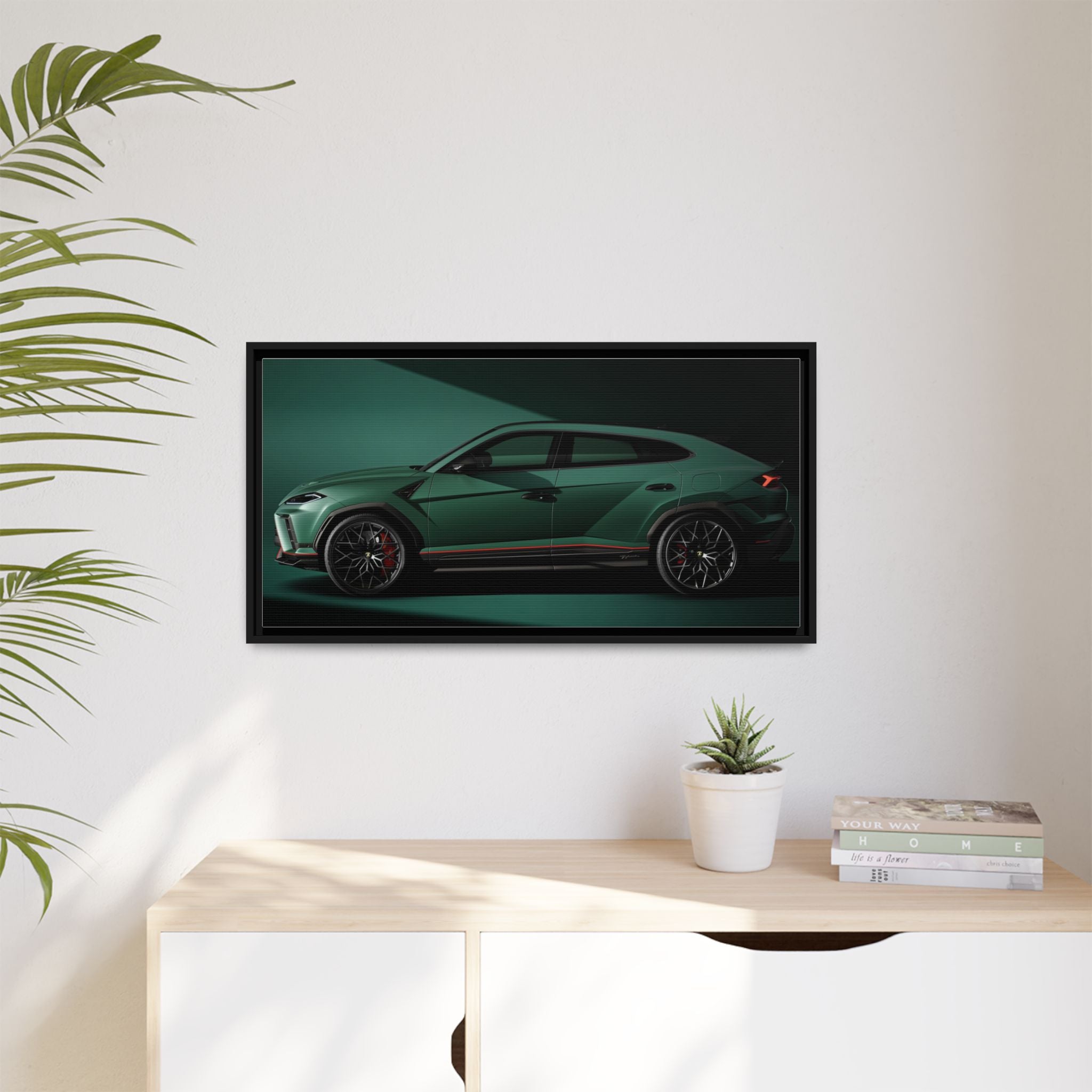 Framed Matte Canvas Print — Emerald Sports SUV Wall Art