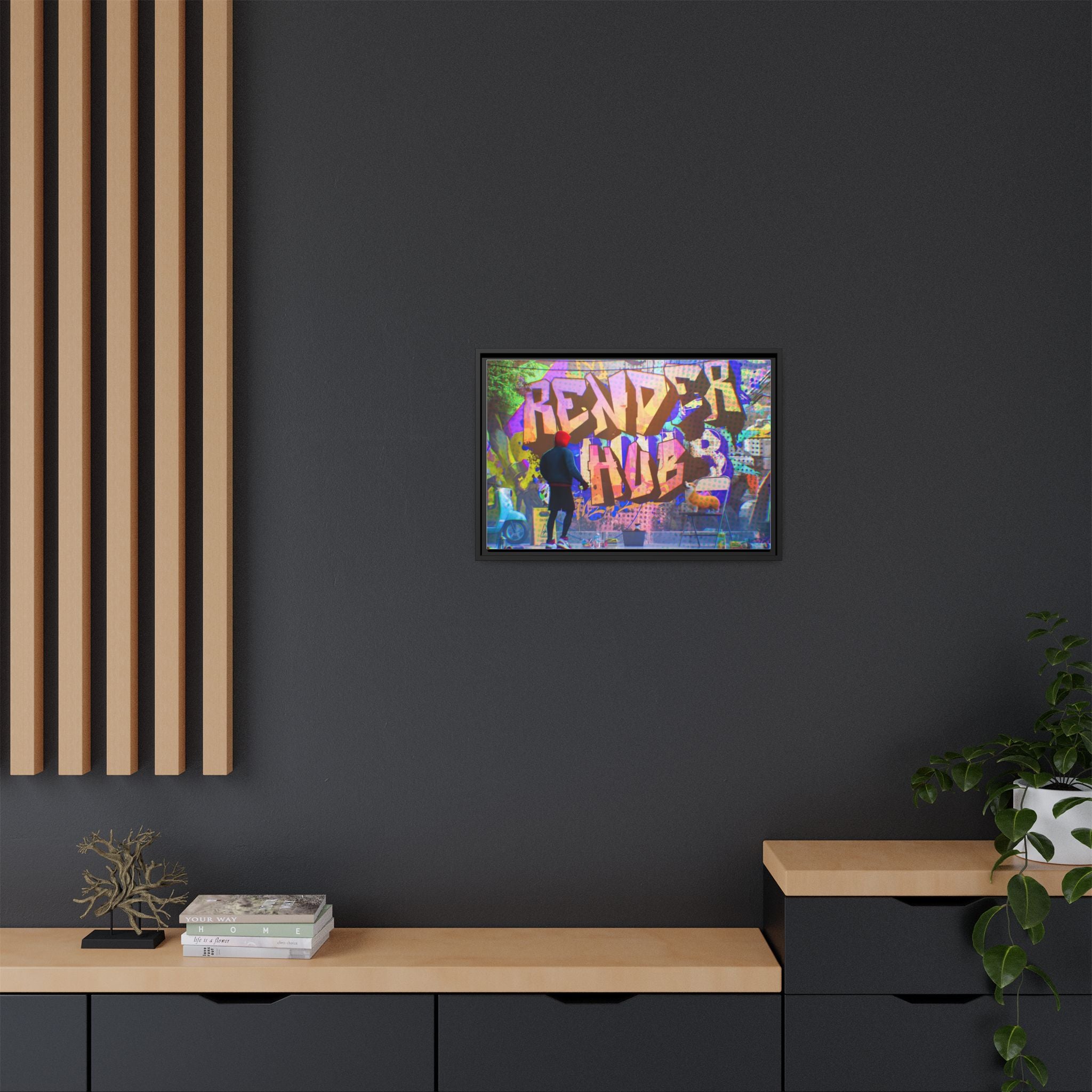 Graffiti Street Art Matte Canvas Framed Print — 'Render Hub' Urban Wall Decor
