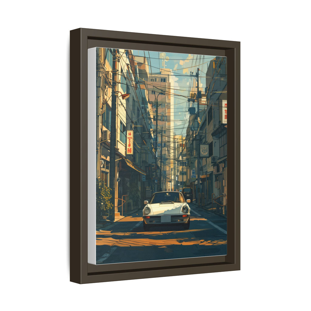 Vintage Sports Car Cityscape Framed Canvas Print