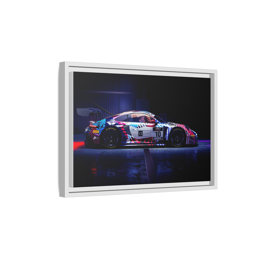 Framed Matte Canvas Print — Neon Racecar Wall Art
