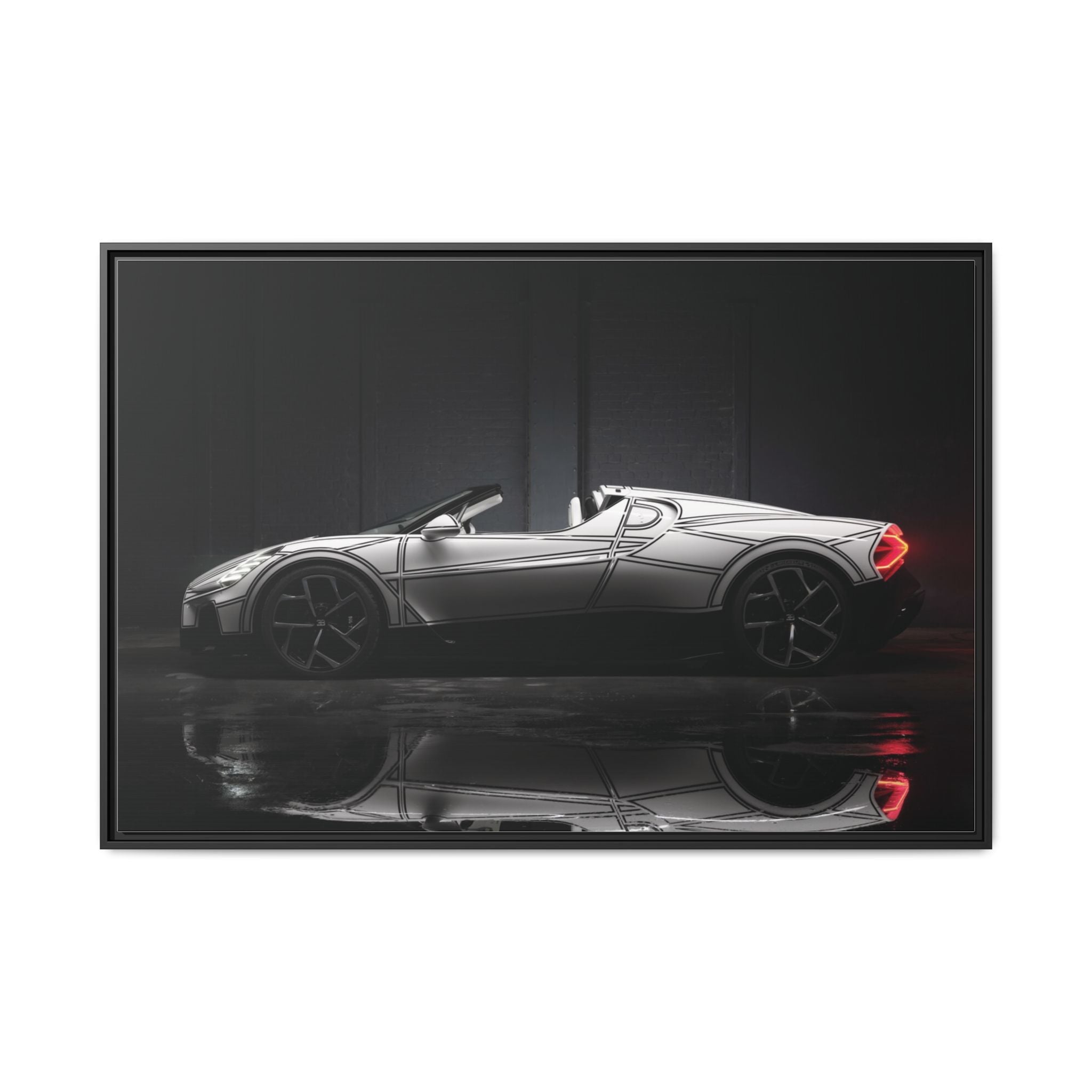 Framed Matte Canvas: Sleek Sports Car Reflection Wall Art