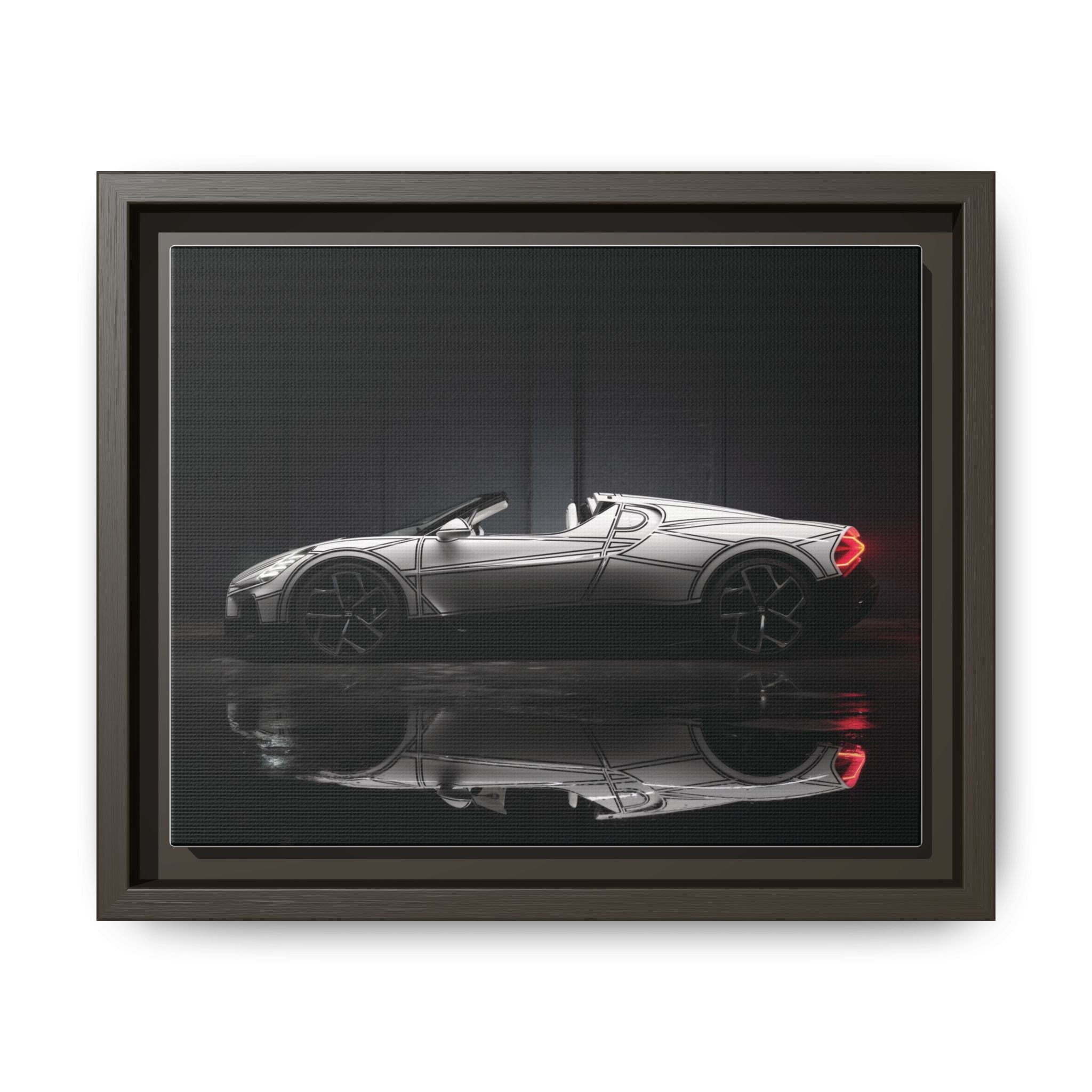 Framed Matte Canvas: Sleek Sports Car Reflection Wall Art