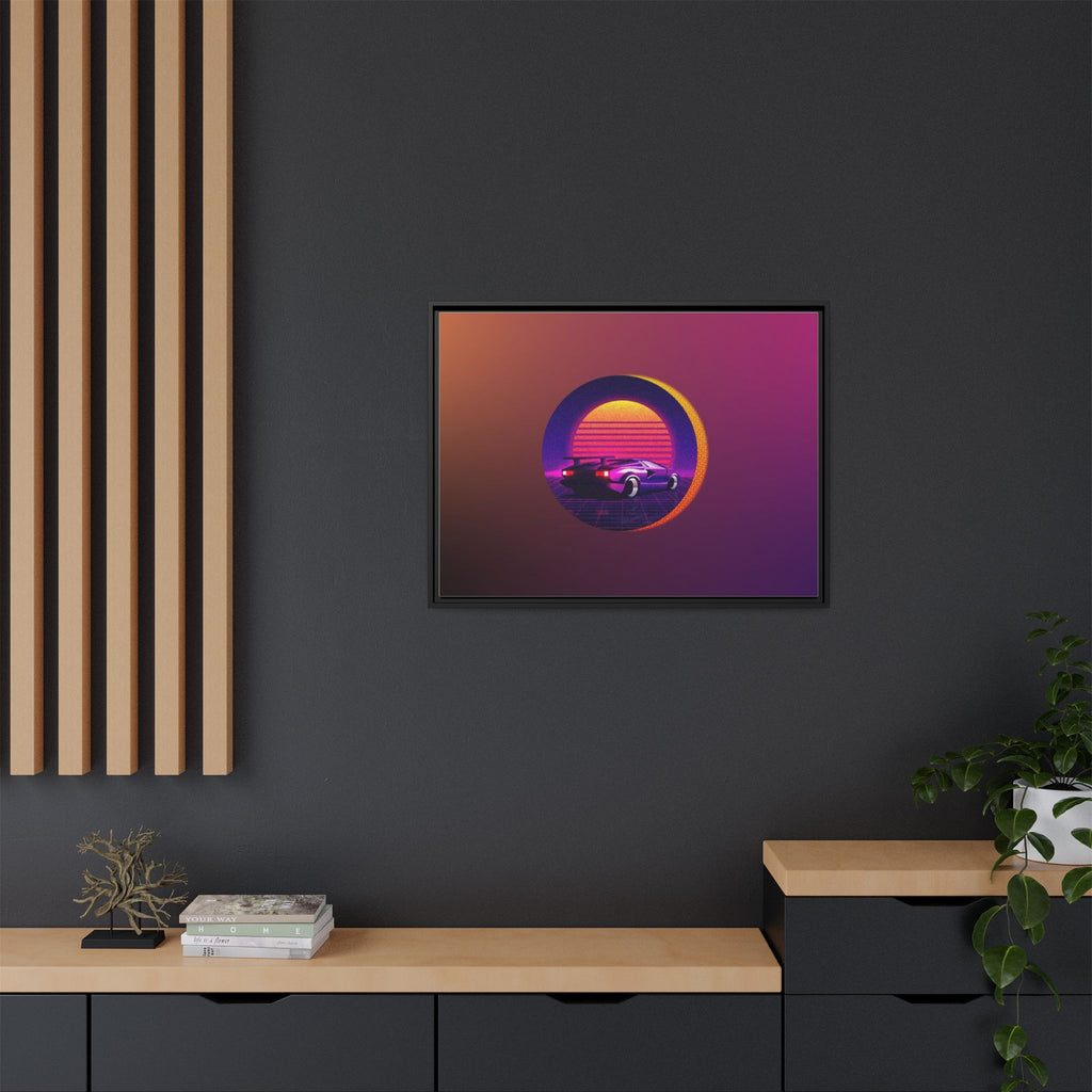 Retro Sunset Sports Car Matte Canvas Framed Wall Art